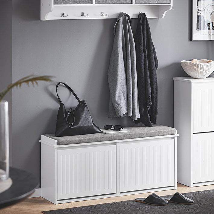 SoBuy | Schuhschrank mit 2 Klappen | Schuhbank mit Sitzkissen | Weiß | FSR98-XL-W