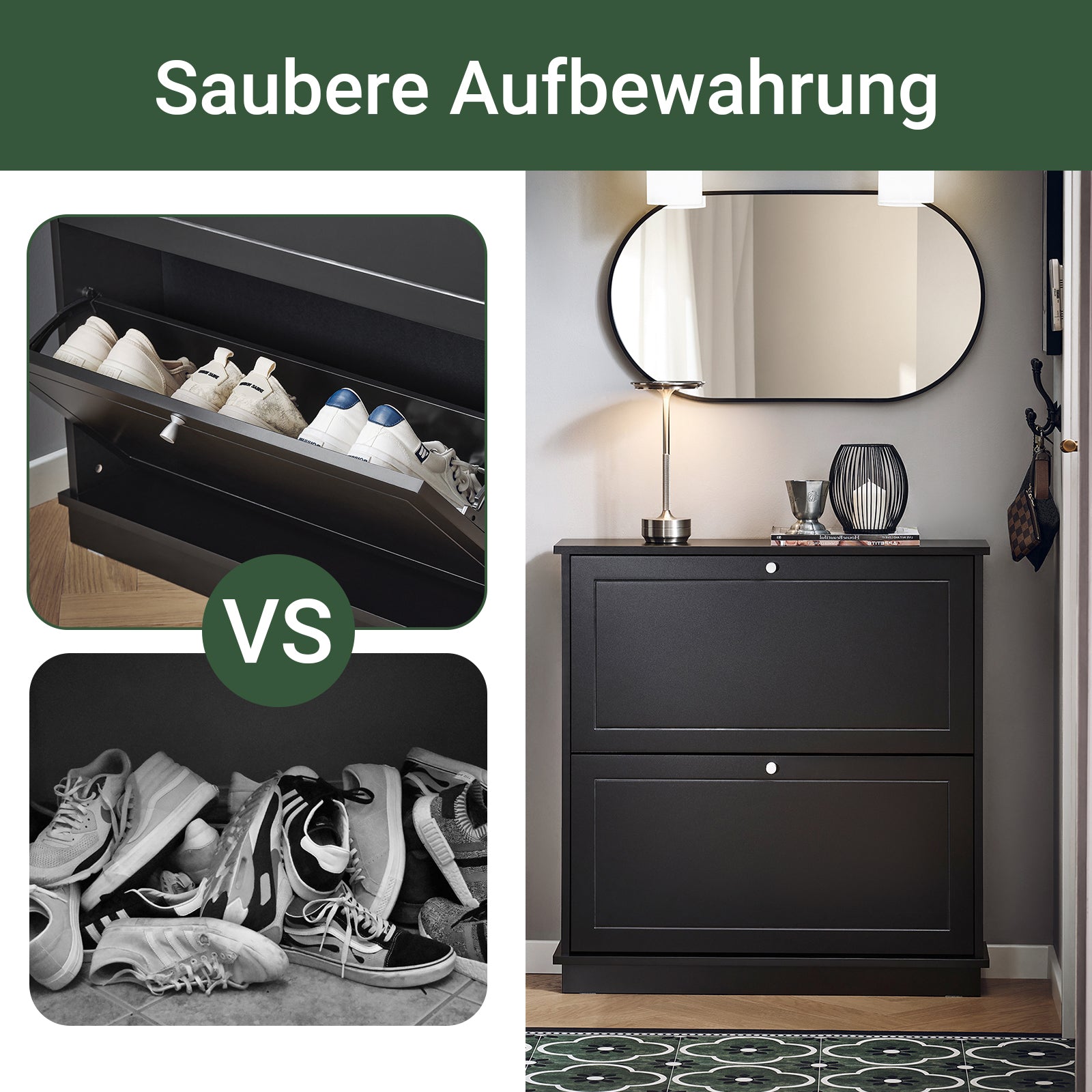 SoBuy | Schuhkipper | Schuhschrank mit 2 Klappen | Schuhkommode Schwarz | FSR99-SCH