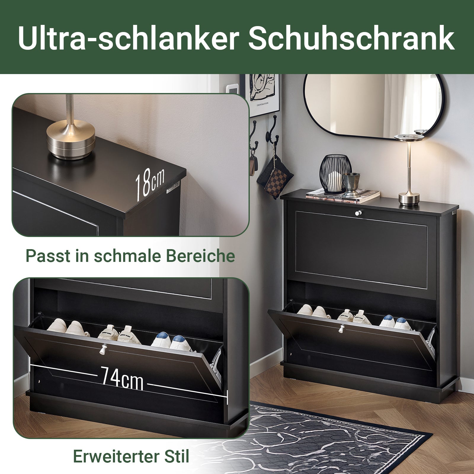 SoBuy | Schuhkipper | Schuhschrank mit 2 Klappen | Schuhkommode Schwarz | FSR99-SCH