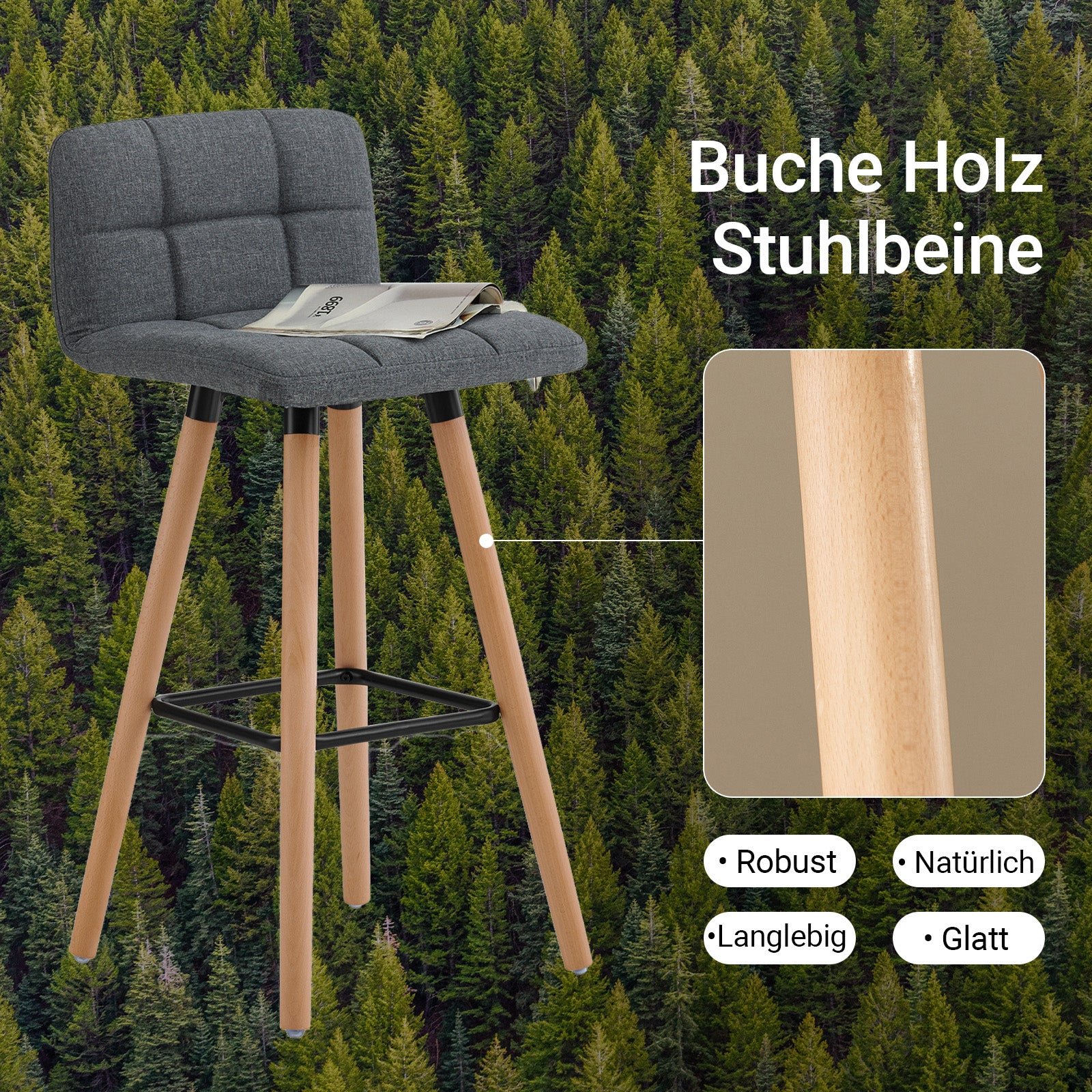 SoBuy | Barhocker 2er set | Tresenhocker | Sitzhöhe 68cm | Dunkelgrau | FST50-DGx2