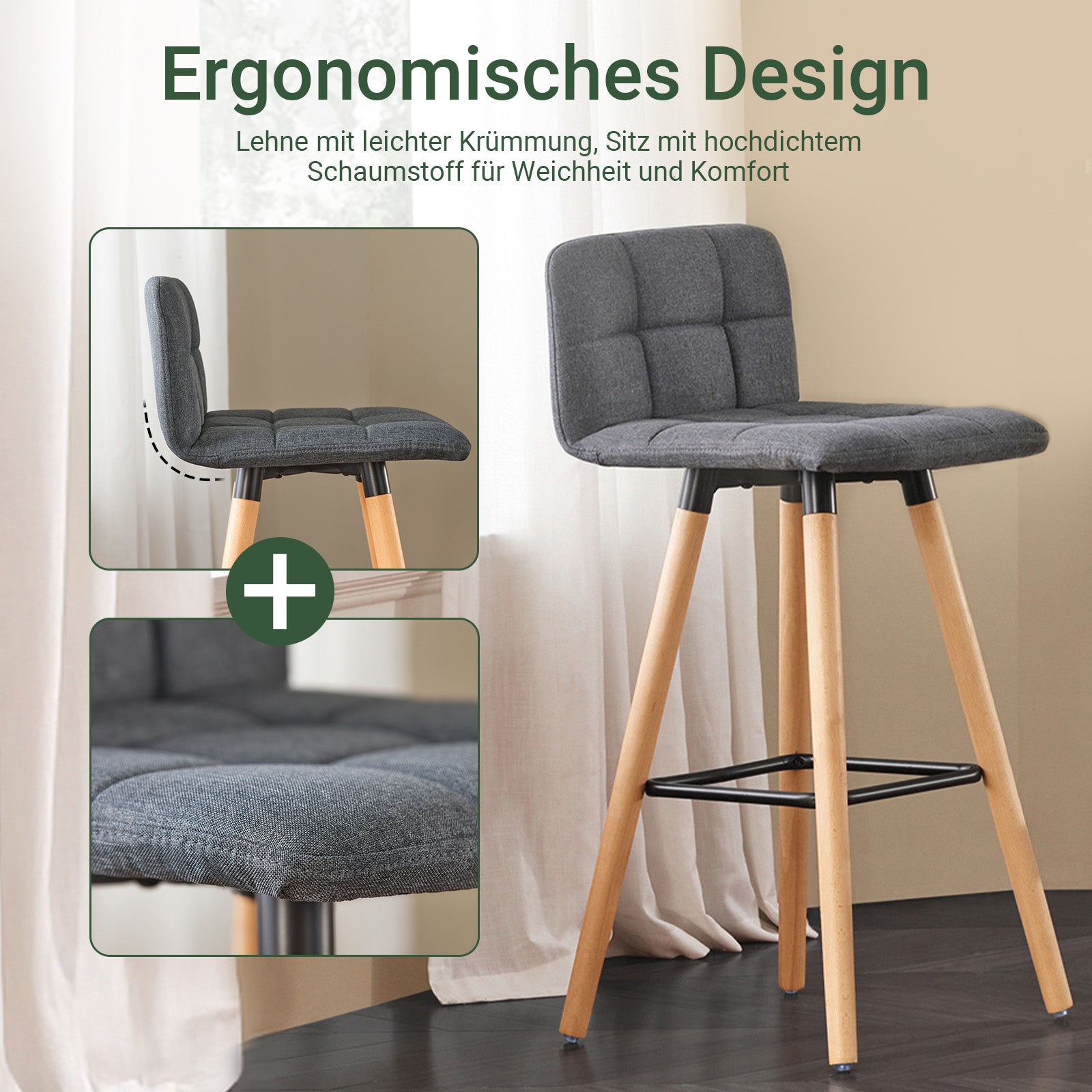 SoBuy | Barhocker 2er set | Tresenhocker | Sitzhöhe 68cm | Dunkelgrau | FST50-DGx2