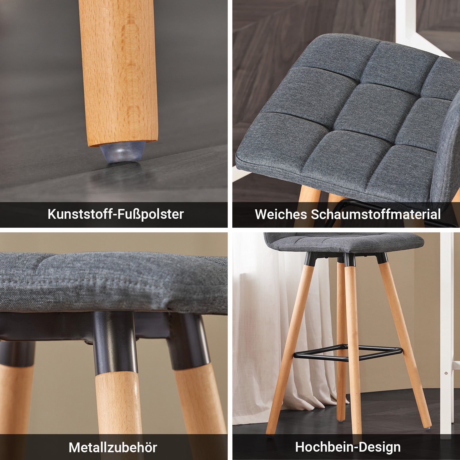 SoBuy | Barhocker 2er set | Tresenhocker | Sitzhöhe 68cm | Dunkelgrau | FST50-DGx2