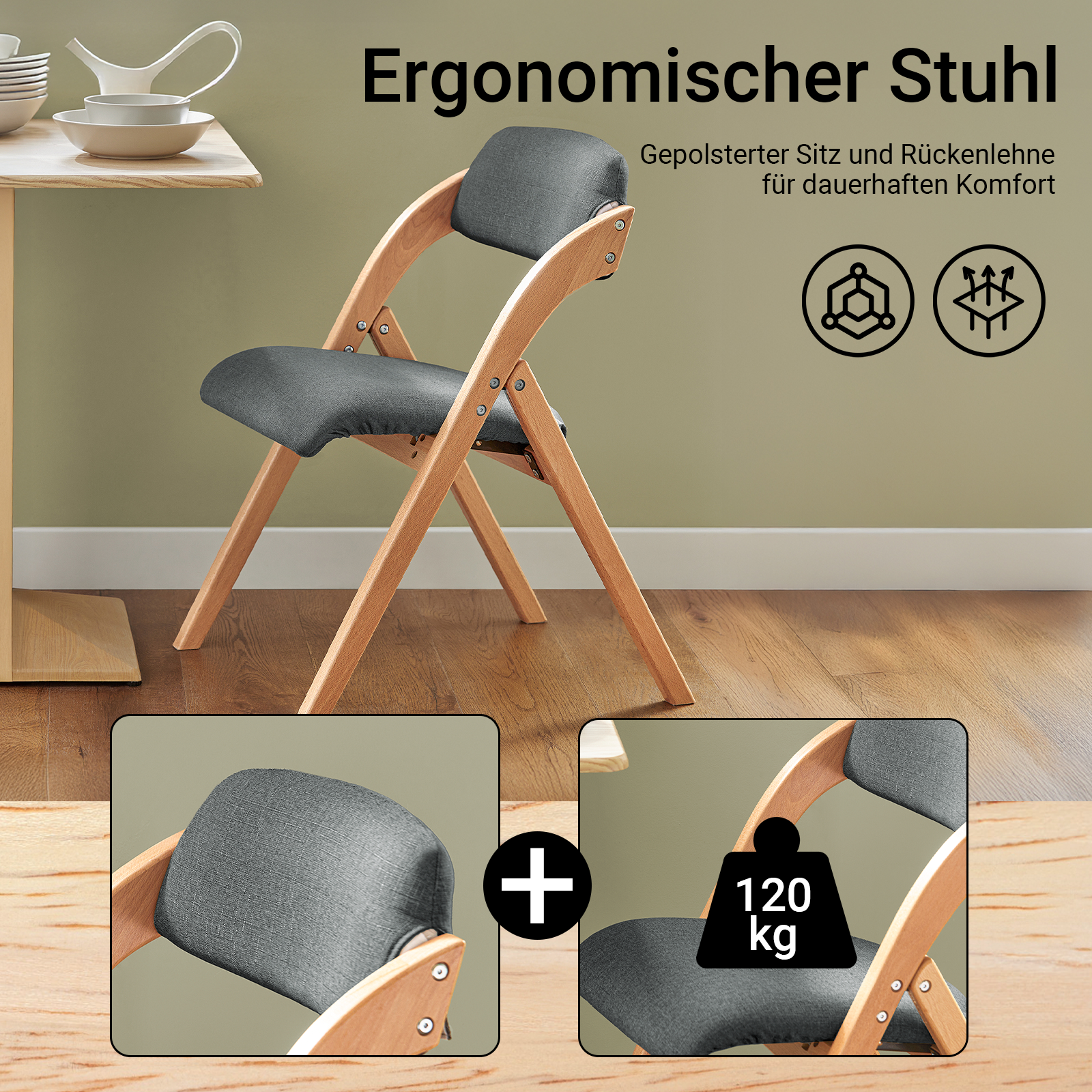 SoBuy Klappstuhl Gepolstert | Ergonomischer Esszimmerstuhl Klappbar | FST92-SG