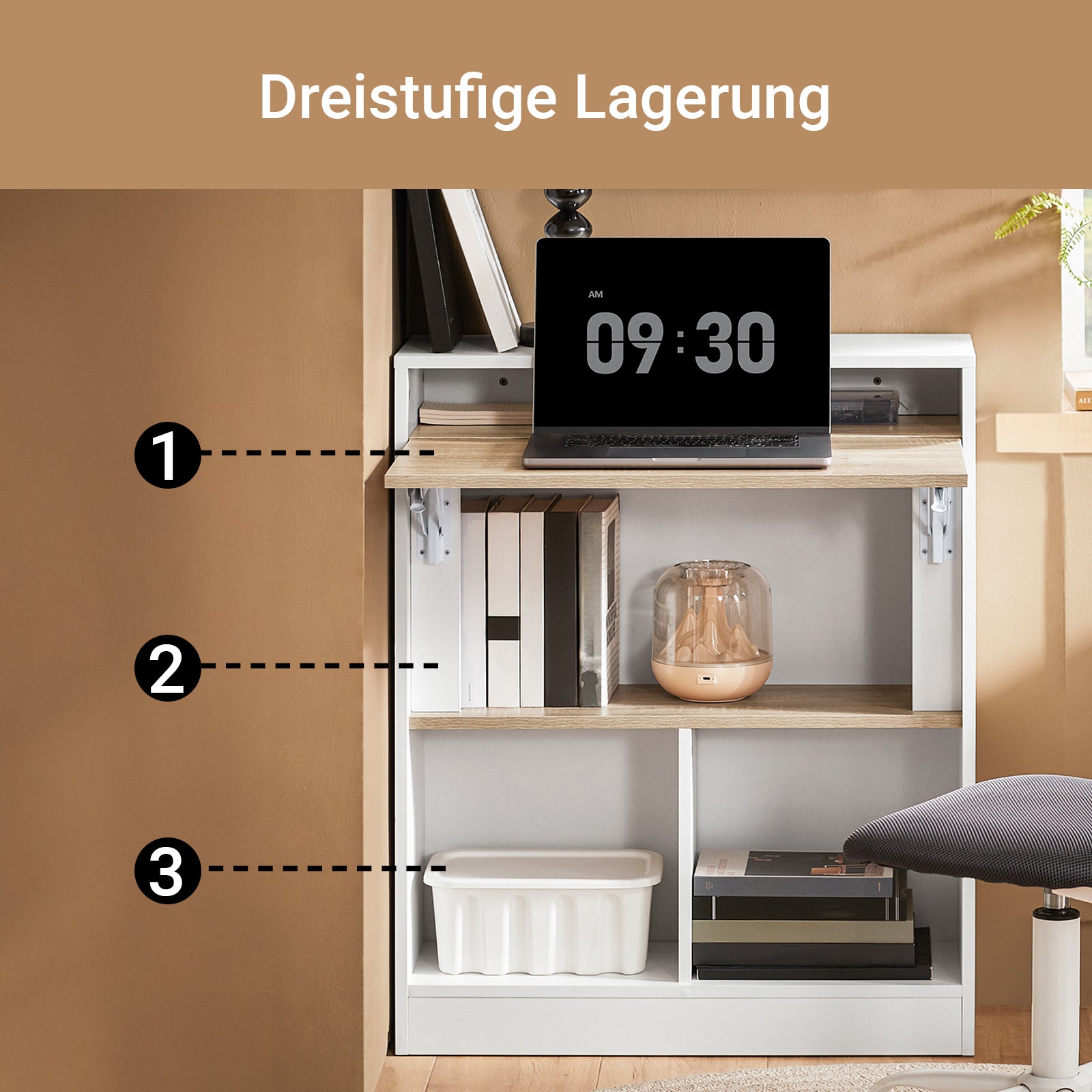 Vorverkauf | SoBuy | Klapptisch mit angebautem Schrank | Schreibtisch klappbar | Weiß/Natur | FWT104-WN