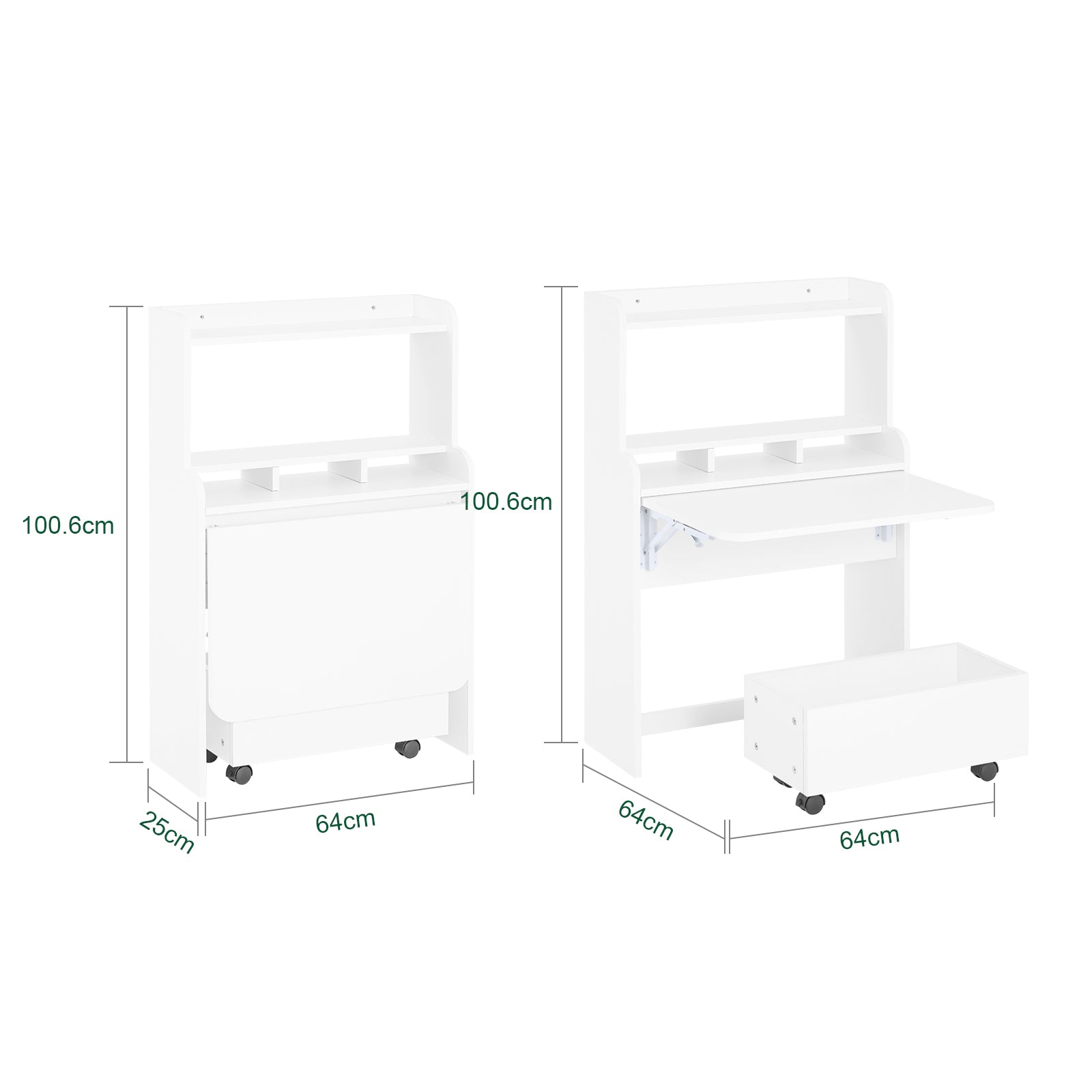 SoBuy | Schreibtisch klappbar | Klapptisch mit Aufbewahrungsbox | Arbeitstisch für Homeoffice | FWT105-II-W