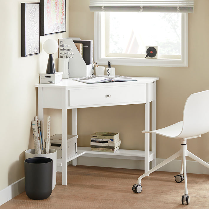 SoBuy® Ecktisch Weiß – 76x76 Cm, MDF Mit Ablage & Schublade, Max. 75 Kg Belastbar