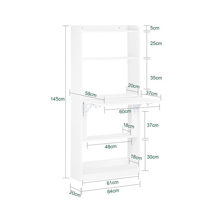 SoBuy | Klapptisch mit 5 Ablagen | Computertisch | Arbeitstisch | Weiß | FWT92-H-W