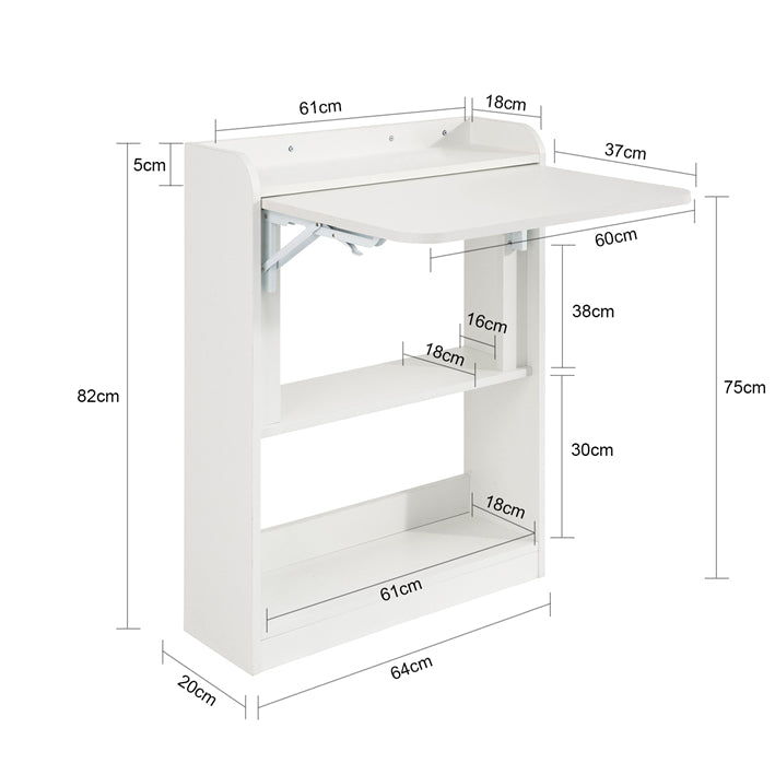 SoBuy | Klapptisch mit 3 Ablagen | Schreibtisch klappbar | Computertisch | Arbeitstisch | Weiß | FWT92-W