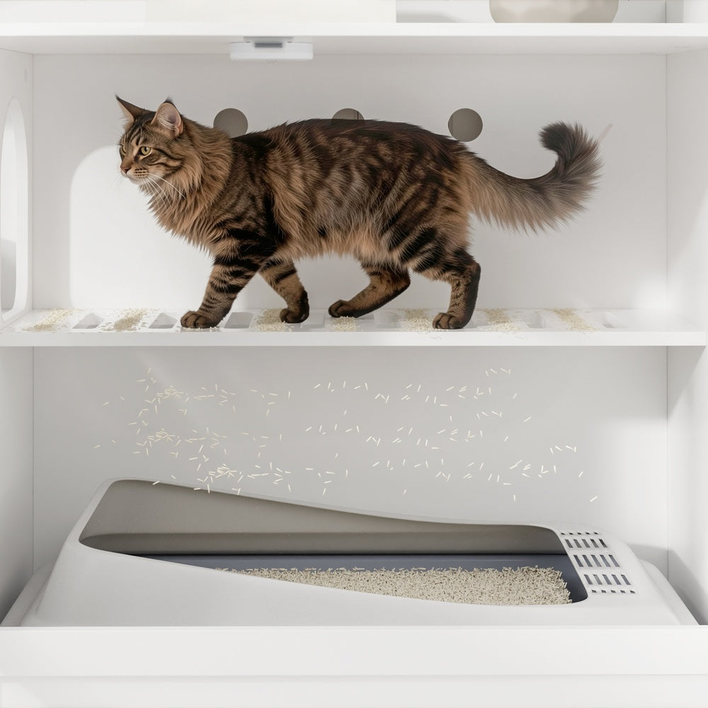SoBuy Katzentoilettenschrank Katzenklo-Schrank in Weiß mit Schublade 98×60×80 cm HAT02-L-E-W