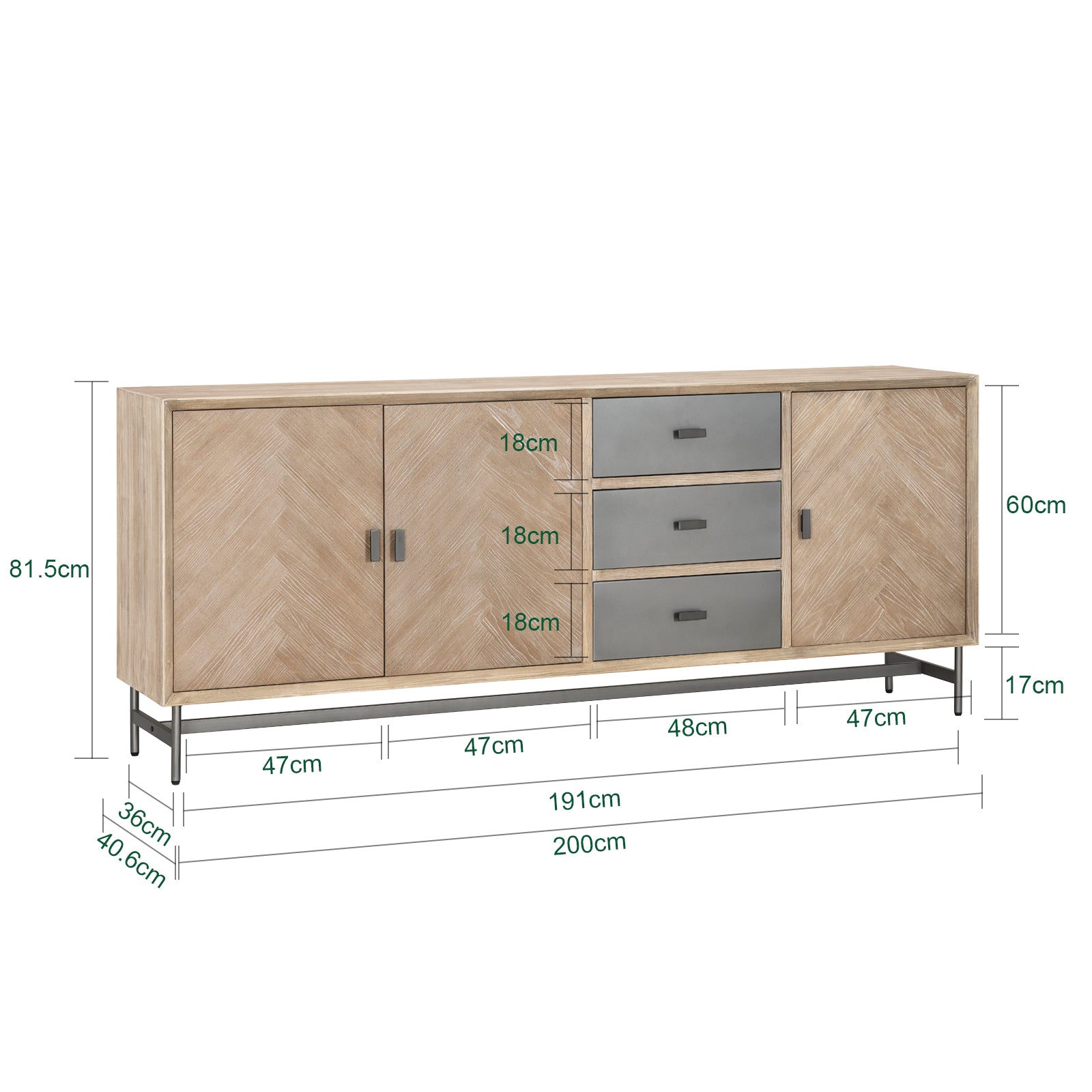 SoBuy | Sideboard Kommode Küchenschrank | 3 Schubladen & 3 Türen | vormontiert & stabil | Gummibaumholz | HFSB05-N
