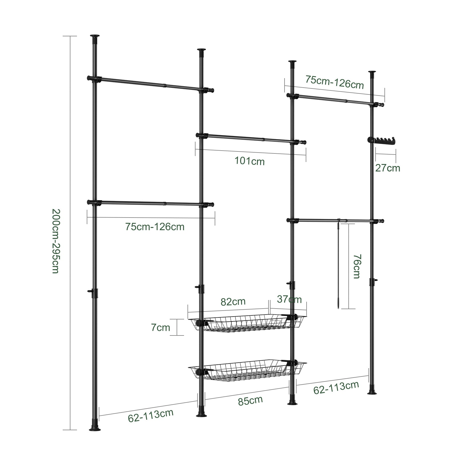 SoBuy | Teleskop Kleiderstange | Kleiderstangen System | Regalsystem | Schwarz | KLS04-II-SCH