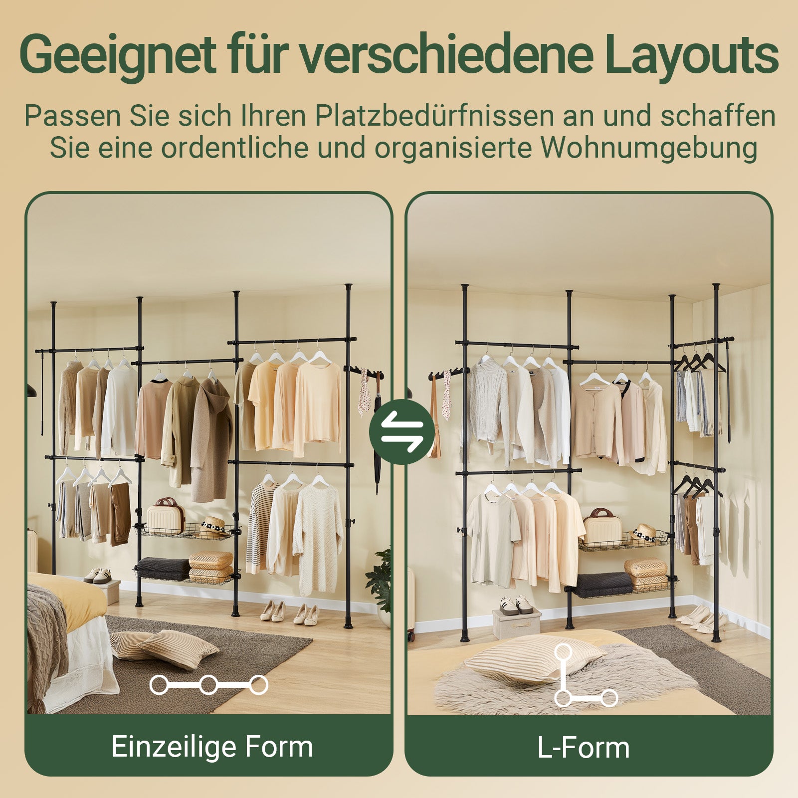 SoBuy | Teleskop Kleiderstange | Kleiderstangen System | Regalsystem | Schwarz | KLS04-II-SCH