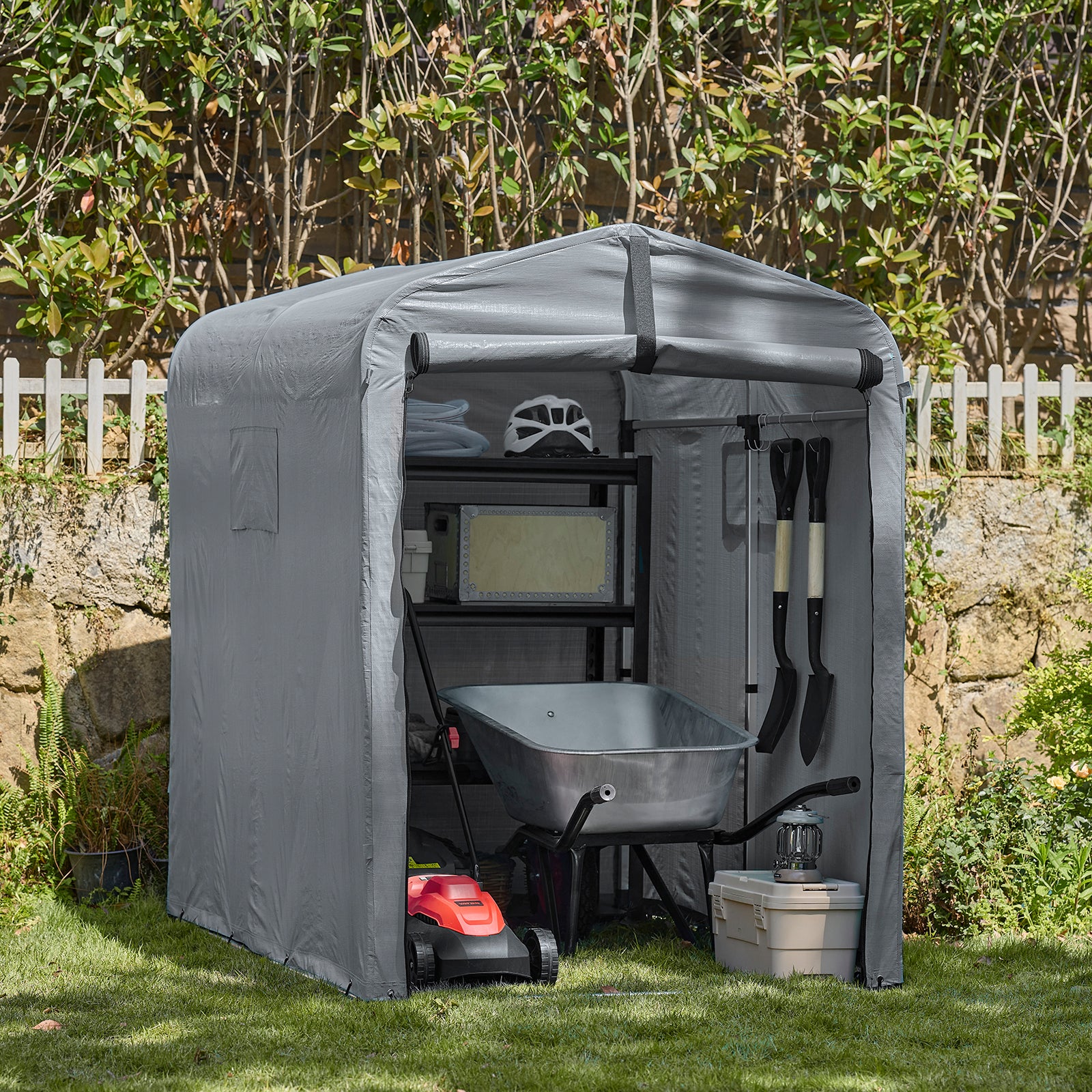 SoBuy | Foliengerätehaus | Gerätehaus | Gartenschuppen Garagenzelt Grau | KLS11-DG