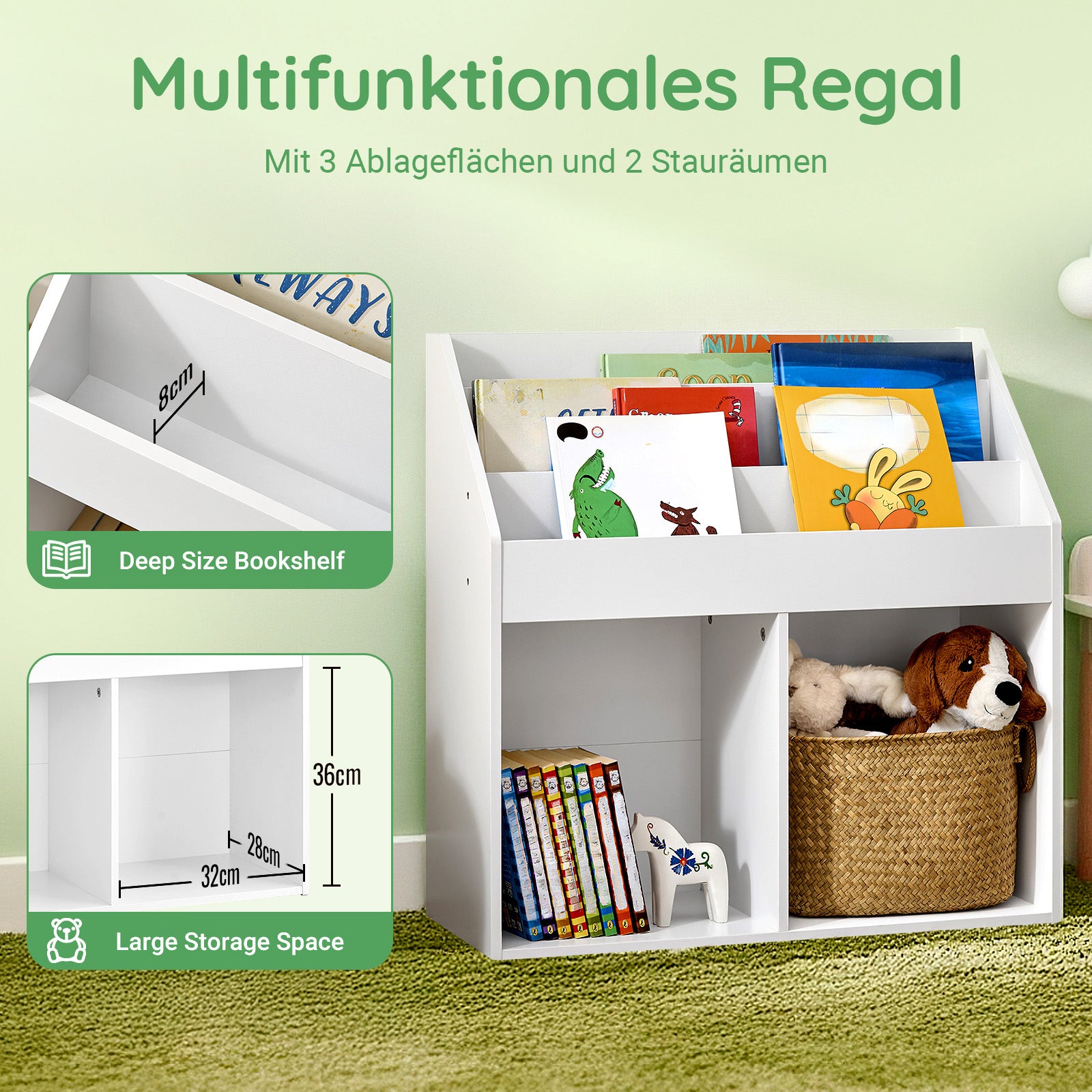 SoBuy | Kinderbücherregal | Zeitungsständer Kinderzimmer | Aufbewahrungsregal Weiß | KMB01-II-W