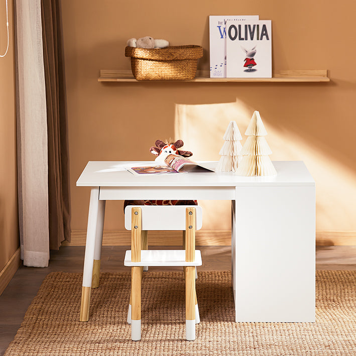 SoBuy | Kindertisch mit 2 Stühlen | Kindersitzgruppe mit Stauraum | Spieltisch | Tisch Stuhl Set | Weiß | KMB113-W