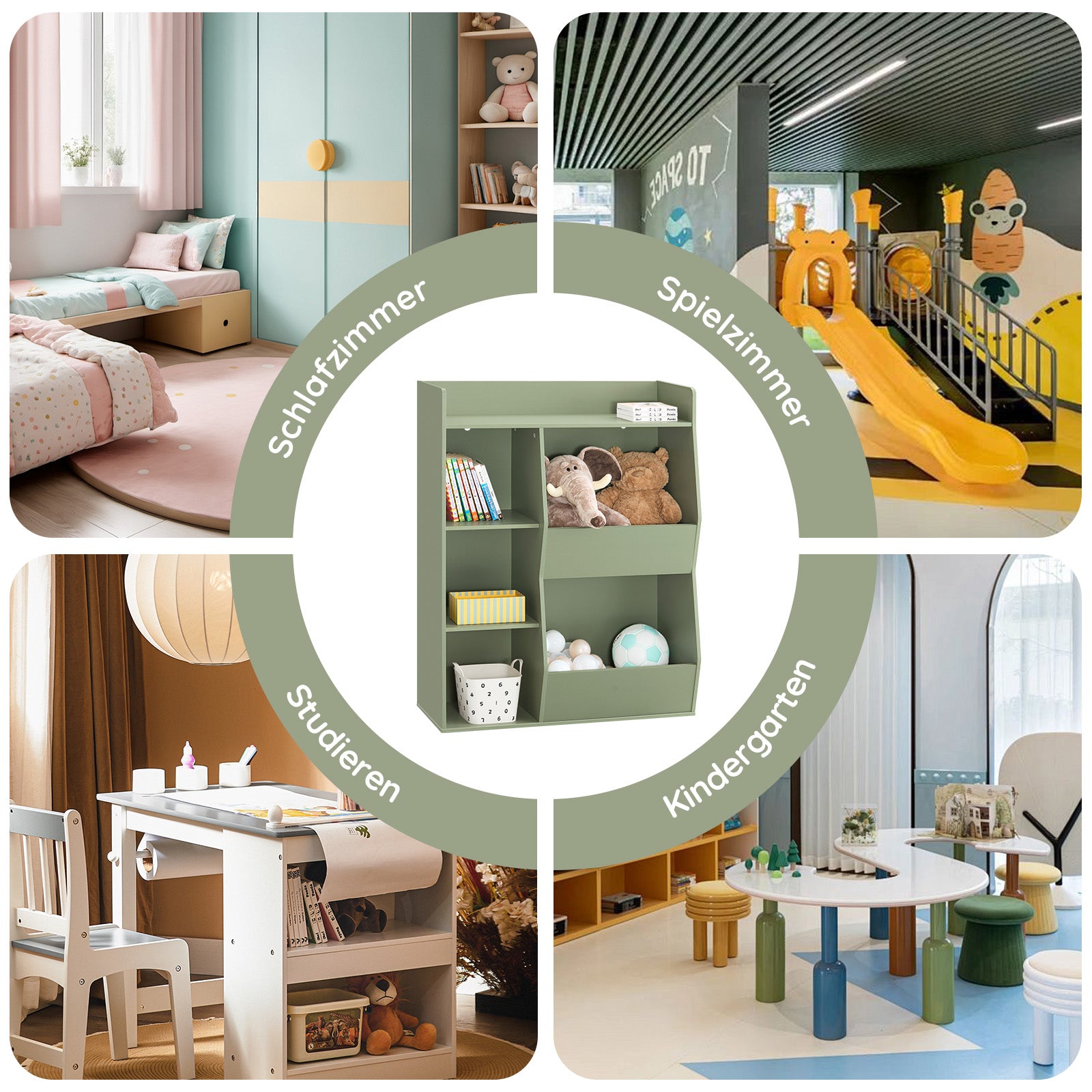 SoBuy | Kinder Bücherregal | Montessori Regal | Kinderzimmer mit 5 Offenes Fach | Grün | KMB55-K-GR