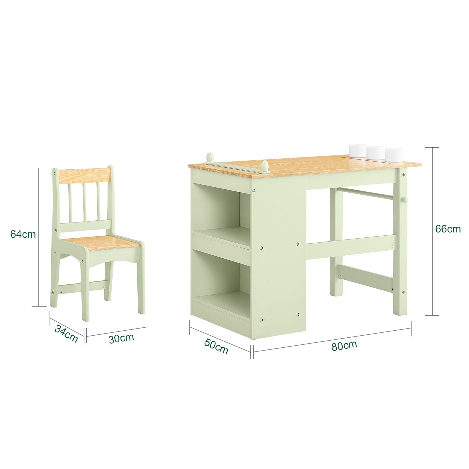 SoBuy | Kindertisch mit 1 Stuhl | Kindersitzgruppe | mit 1 Papierrollenhalter | Maltisch für Kinder | Grün | KMB60-GR