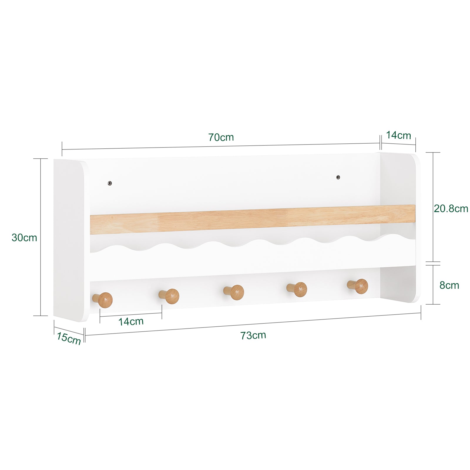 SoBuy | Wandregal | Bücherregal für Kinder | Kindergarderobe mit Ablage | KMB78-W