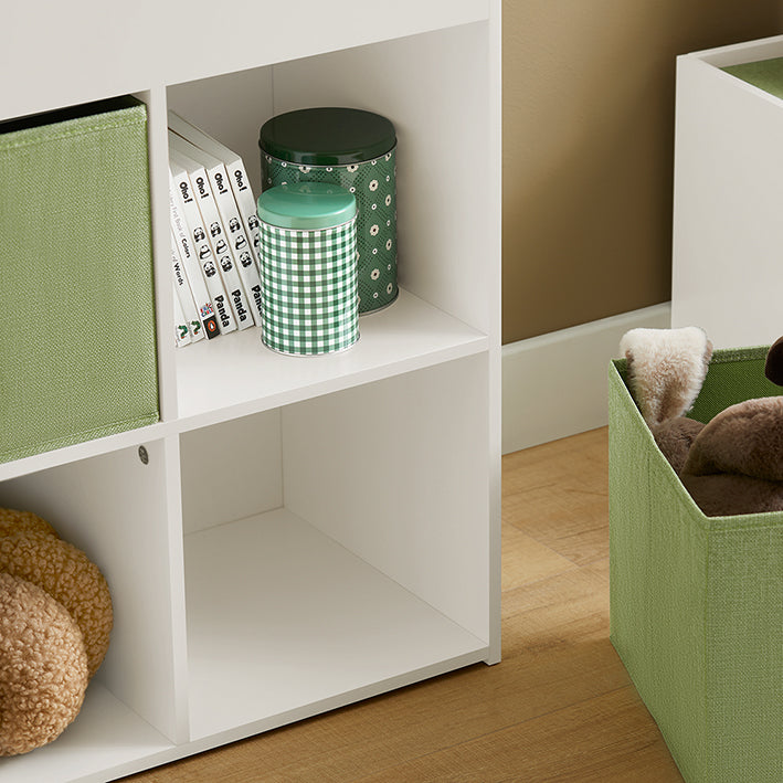 SoBuy | Kinderbücherregal mit 2 Stoffboxen | Spielzeugregal | Aufbewahrungsregal für Kinder | KMB79-W
