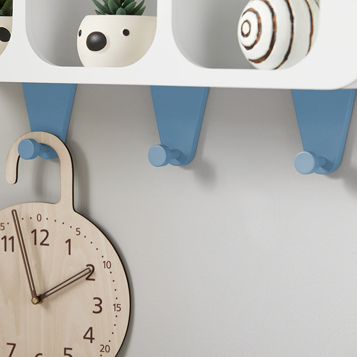 SoBuy | Kindergarderobe mit 1 halbrunden Tafel | Kinderregal | Wandgarderobe | Hängeregal | Weiß-Blau | KMB86-W