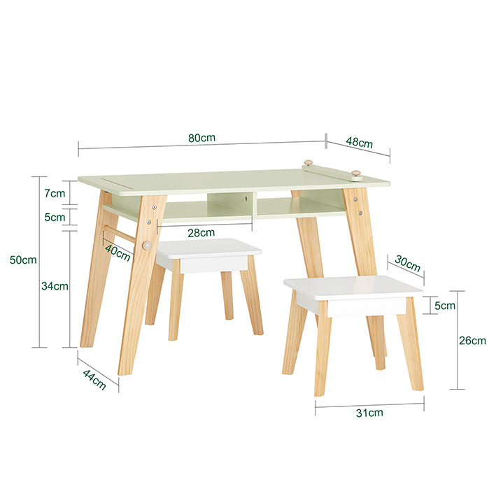 SoBuy | Kindertisch mit 2 Stühlen | Kindersitzgruppe | Maltisch Kinder | Spieltisch | Weiß-Grün | KMB92-GR