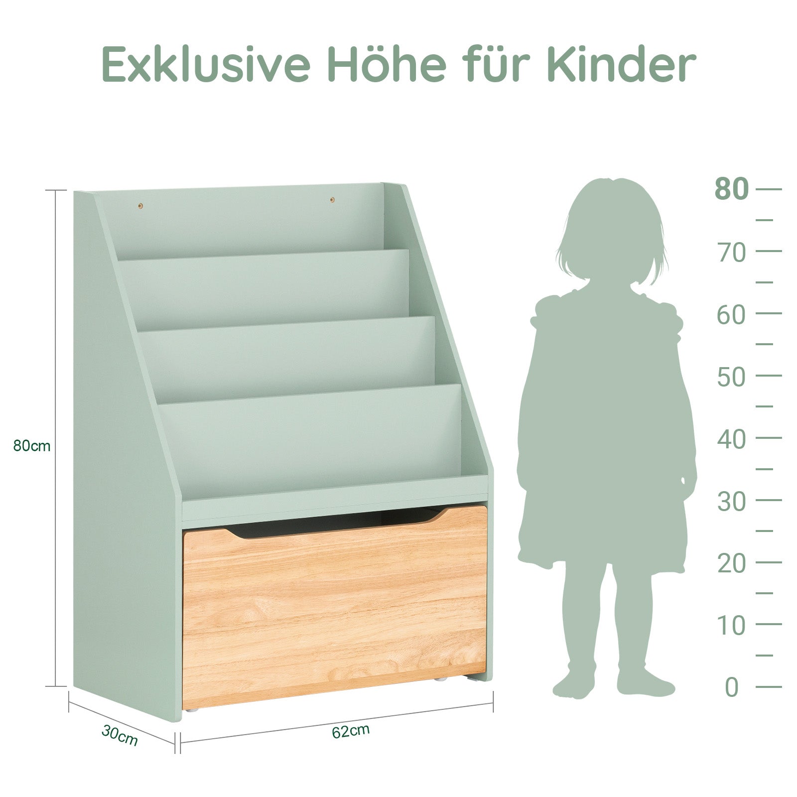 SoBuy | Kinder Bücherregal | Spielzeugtruhe | Aufbewahrungsregal Kinderzimmer | Grün-Natur| KMB95-GR