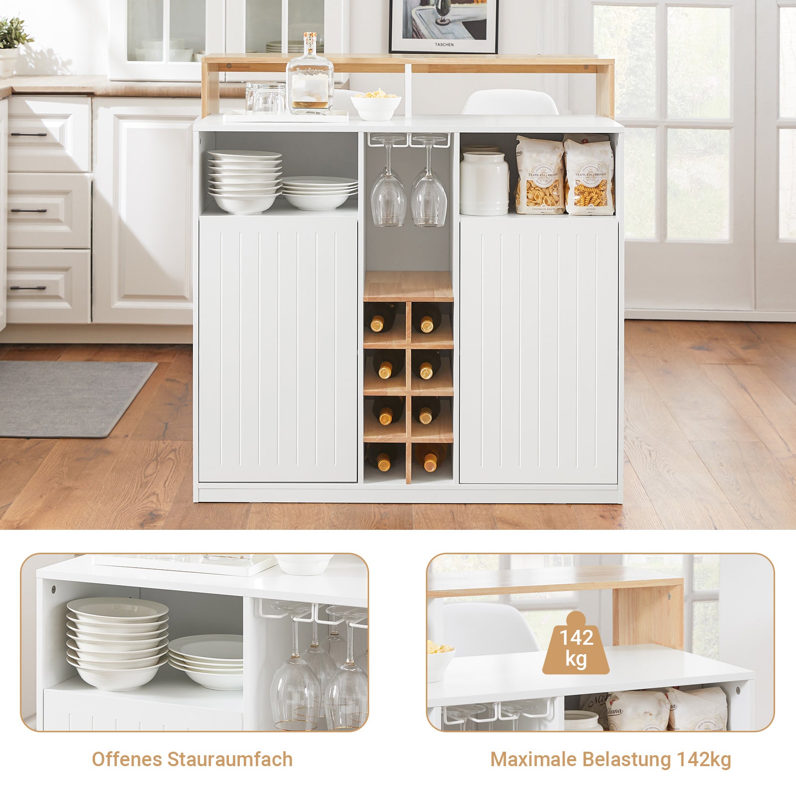 SoBuy | Kücheninsel | Küchenschrank | Sideboard | Bartisch | Esstisch | Weiß-Natur | KNL07-WN