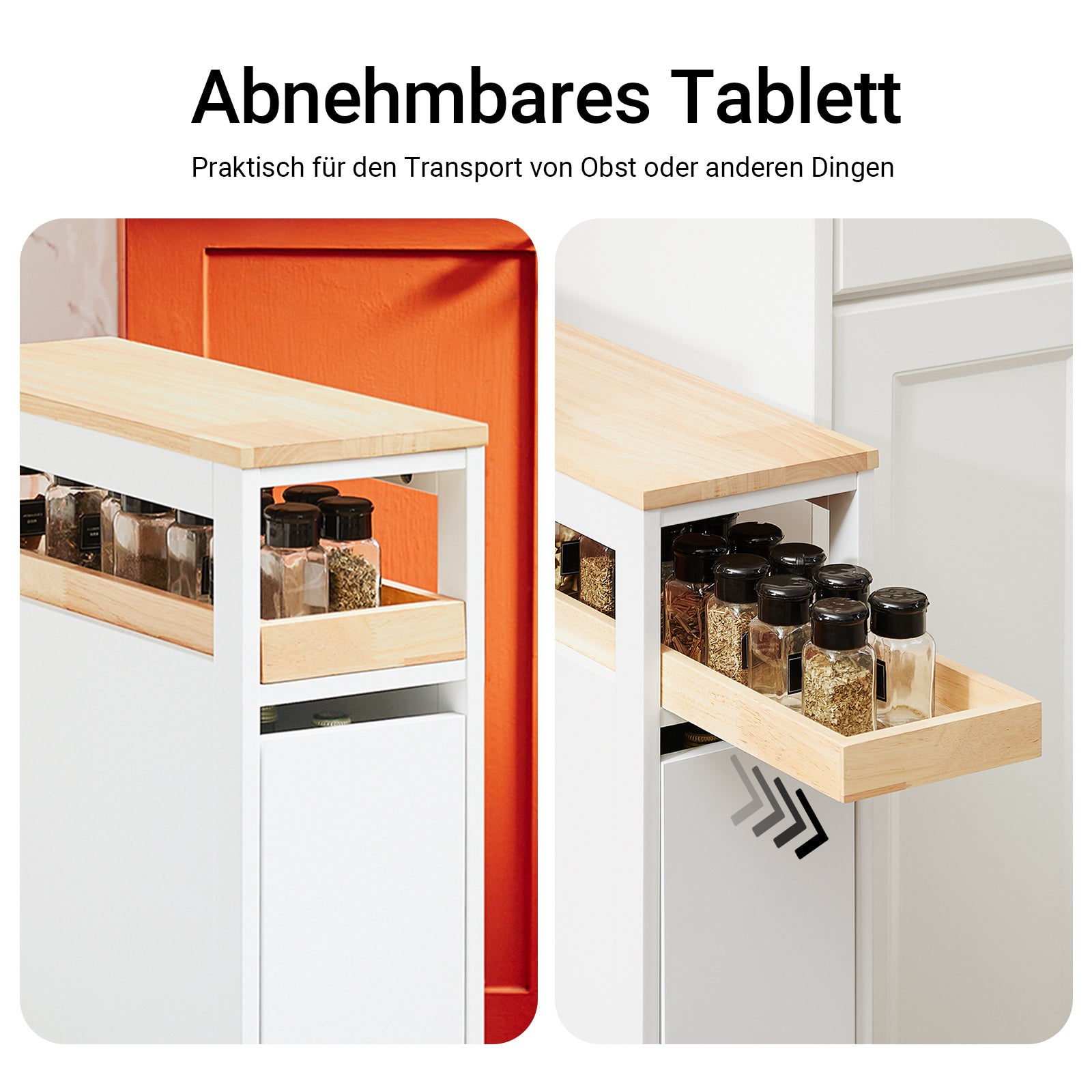 Vorverkauf | SoBuy | Nischenregal mit 3 Schubladen | schmales Küchenregal | Nischenwagen | NSR11-WN