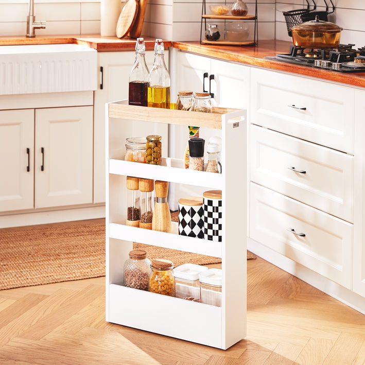 SoBuy | Nischenwagen 15cm breit | Badrollwagen | Küchenregal Weiß | NSR12-W