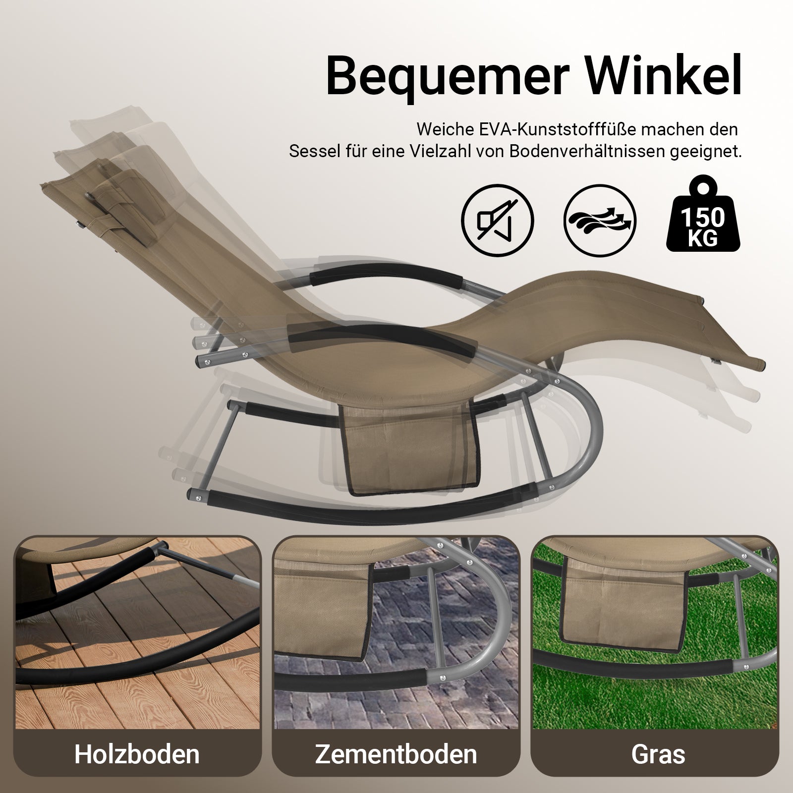 SoBuy Sonnenliege schaukel Liegestuhl für Gärten, Höfe 63x87x150cm Braun OGS28-BR