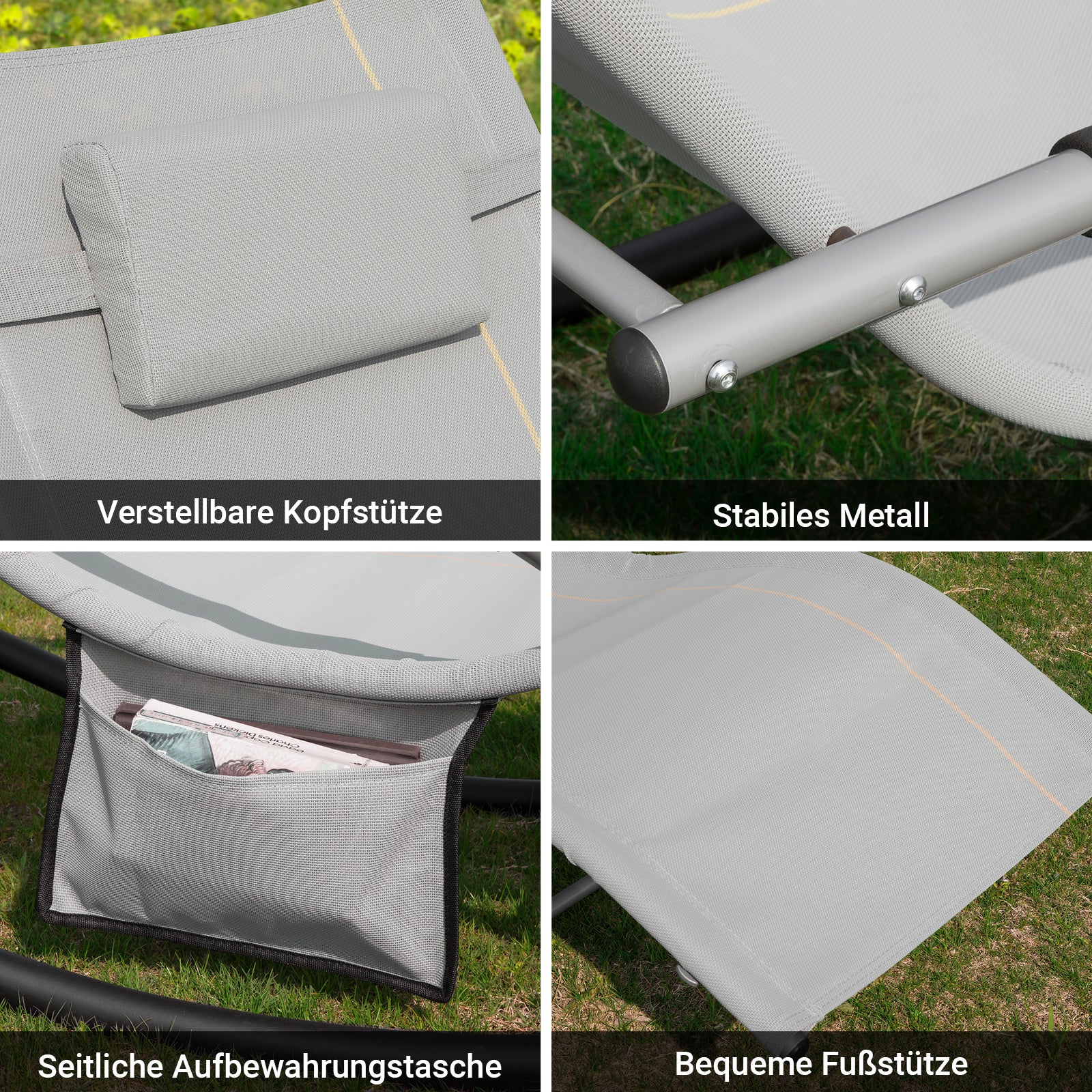 Vorverkauf | SoBuy Sonnenliege 2-er Set Liegestuhl für Gärten, Höfe 63x87x150cm Grau OGS28-HGx2
