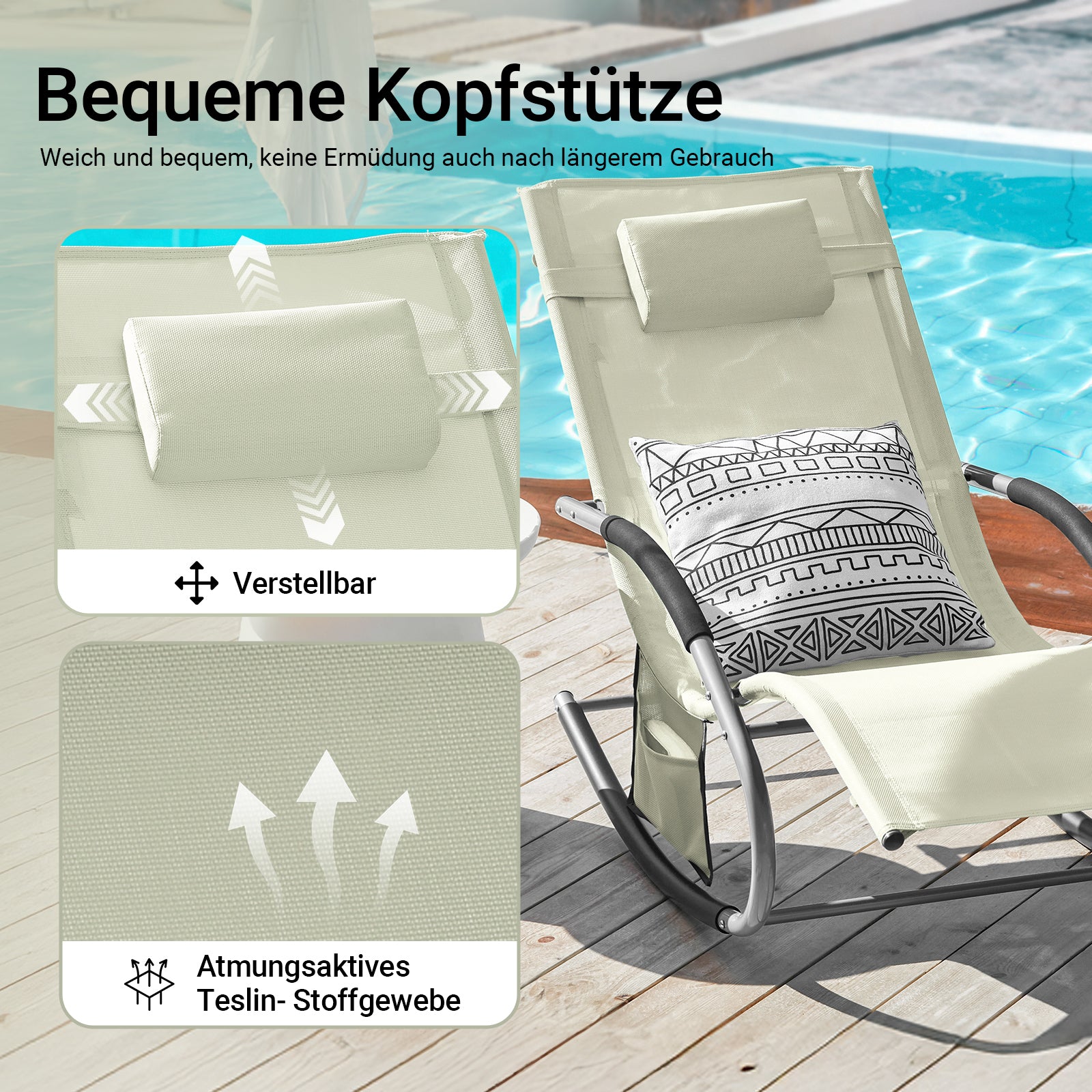 SoBuy Sonnenliege schaukel Liegestuhl für Gärten, Höfe 63x87x150cm Beige OGS28-MI