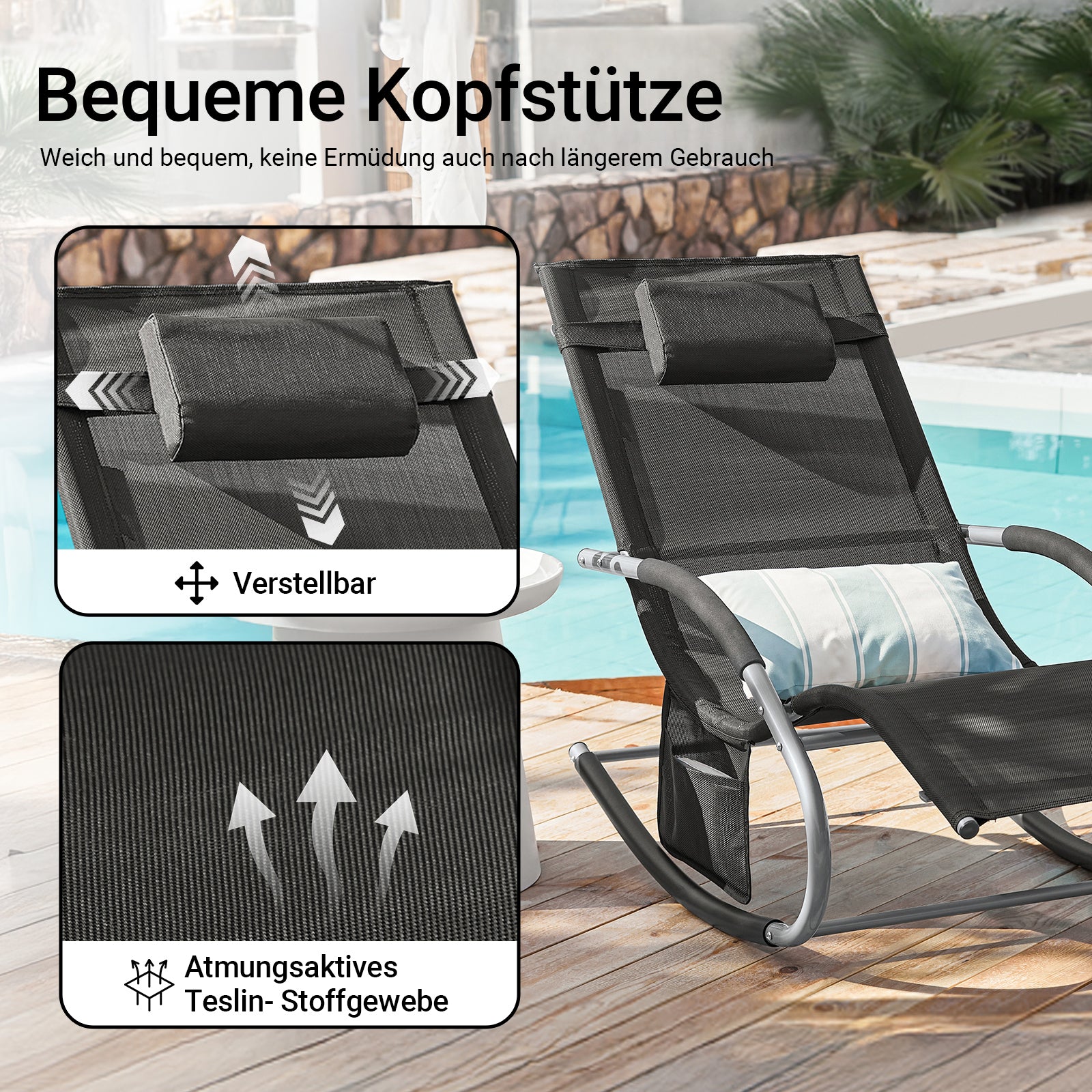 Vorverkauf | SoBuy Sonnenliege 2-er Set Liegestuhl für Gärten, Höfe 63x87x150cm Schwarz OGS28-SCHx2