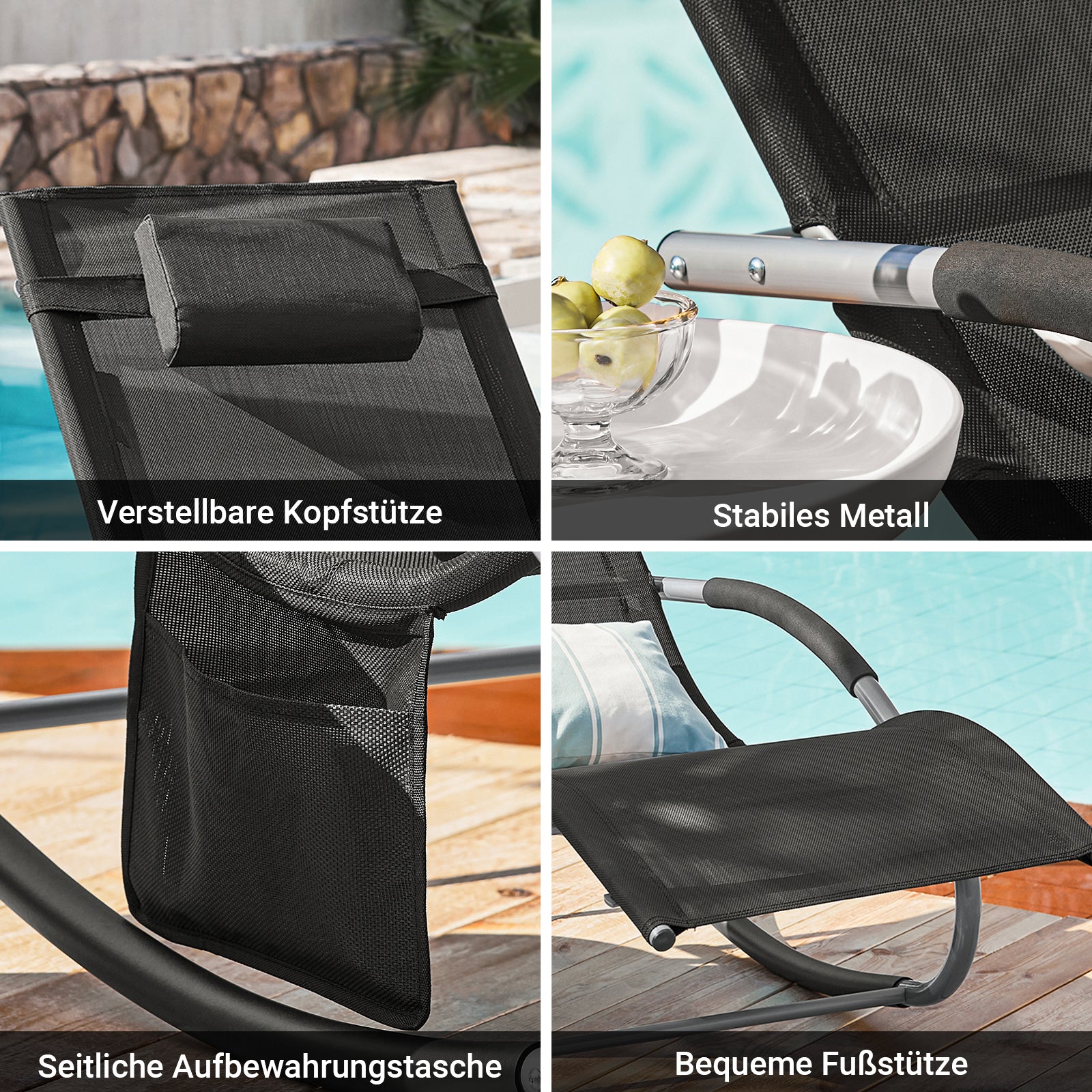 Vorverkauf | SoBuy Sonnenliege 2-er Set Liegestuhl für Gärten, Höfe 63x87x150cm Schwarz OGS28-SCHx2