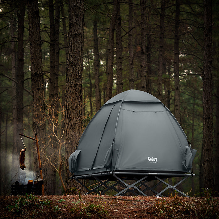 SoBuy | 7in1-Zelt Campingzelt | 2 Personen | Outdoor | Feldbett Hellgrau | 193x188x145cm | OGS32-L-HG