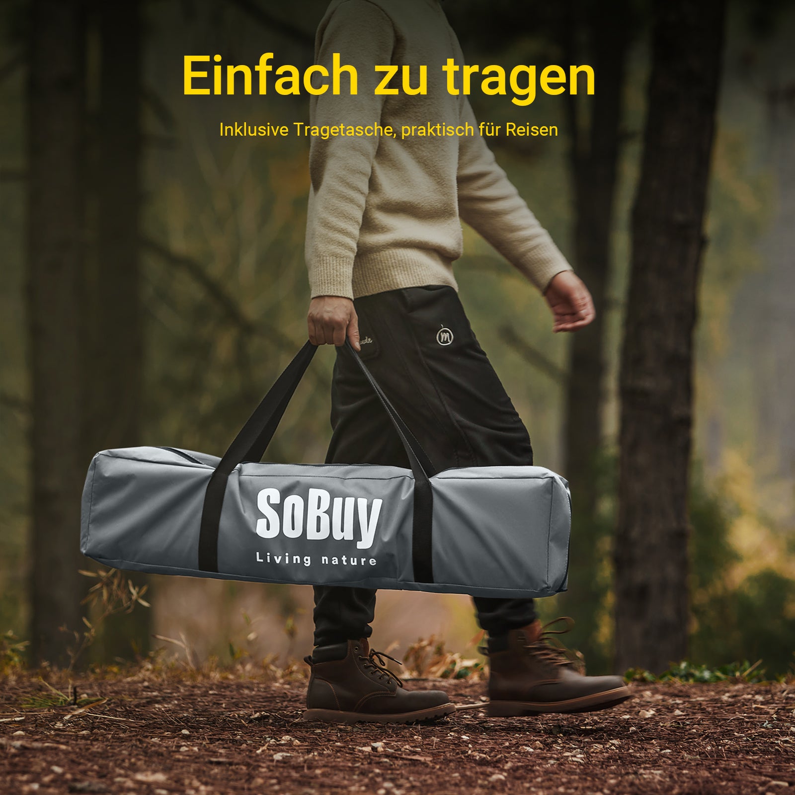 SoBuy | 3in1-Zelt Campingzelt Einzelzelt Outdoor Feldbett Grau 193x160x86cm | OGS32-II-HG