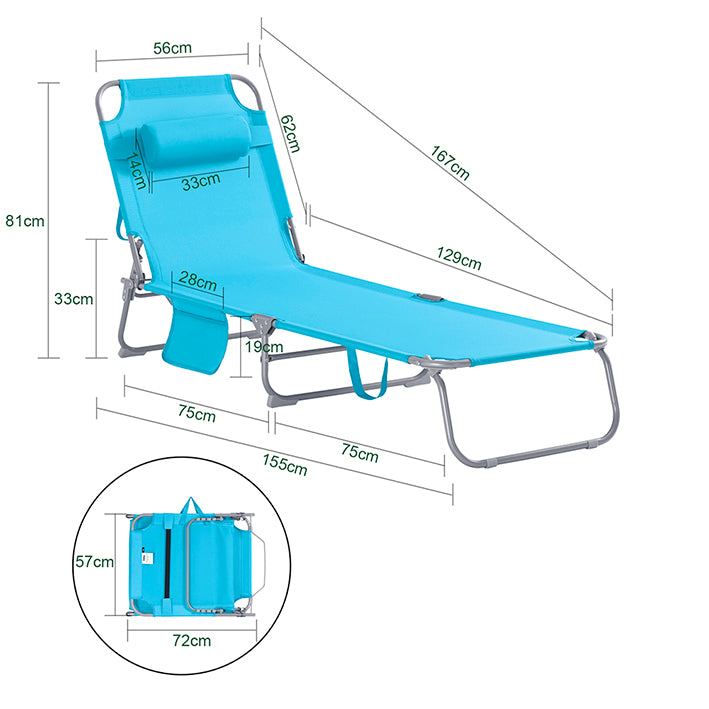 SoBuy | Gartenliege | Sonnenliege klappbar | Liegestuhl für Gärten, Höfe, Strände | Blau | OGS35-B