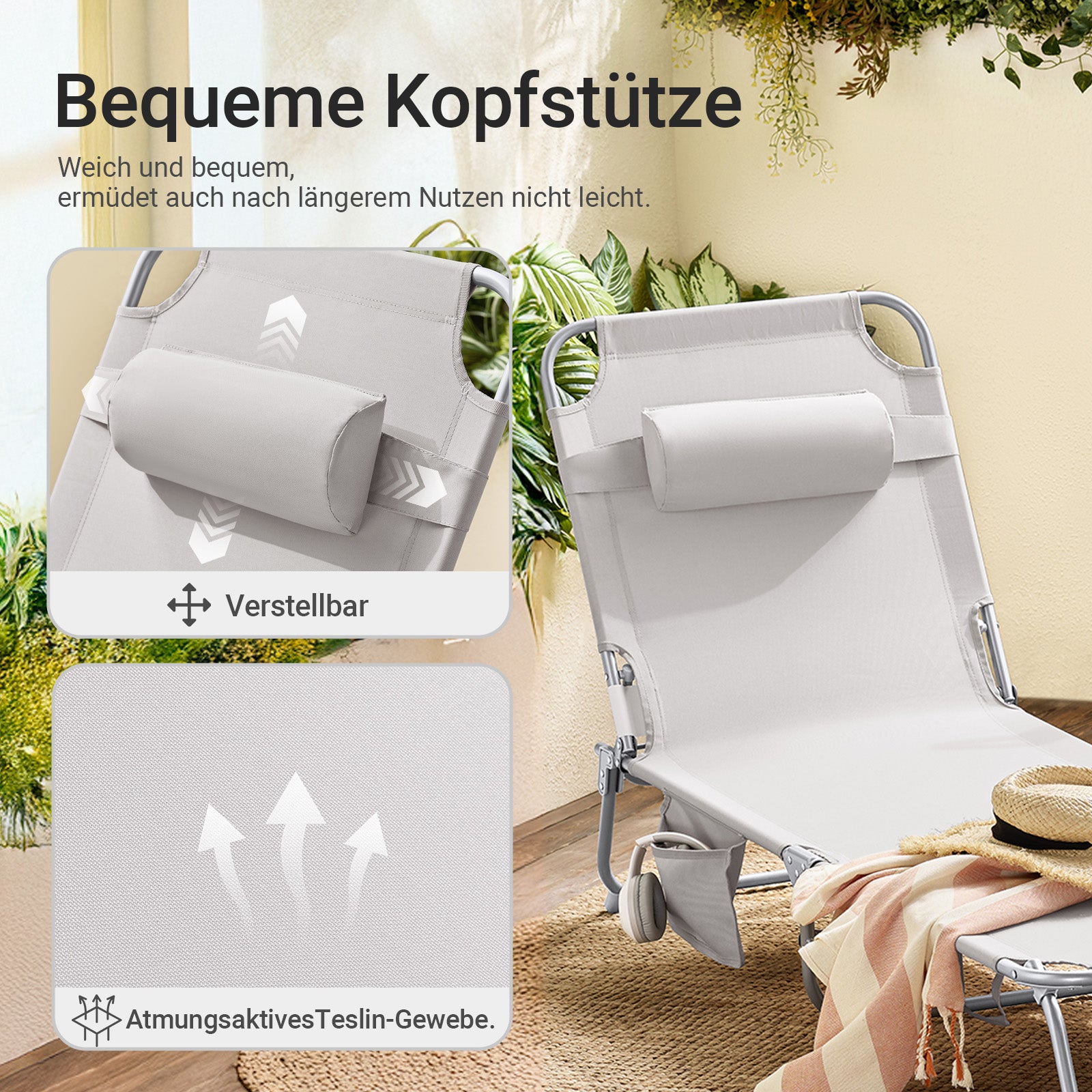 Vorverkauf | SoBuy | 2-er Set Gartenliege | Sonnenliege klappbar | Liegestuhl für Gärten, Höfe, Strände | Beige | OGS35-MIx2