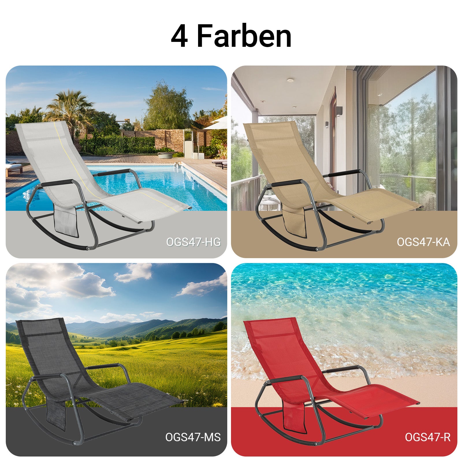 SoBuy | Schaukelliege | Sonnenliege mit Seitentasche | Gartenliege | Relaxstuhl | Schwungliege | Hellgrau | OGS47-HG