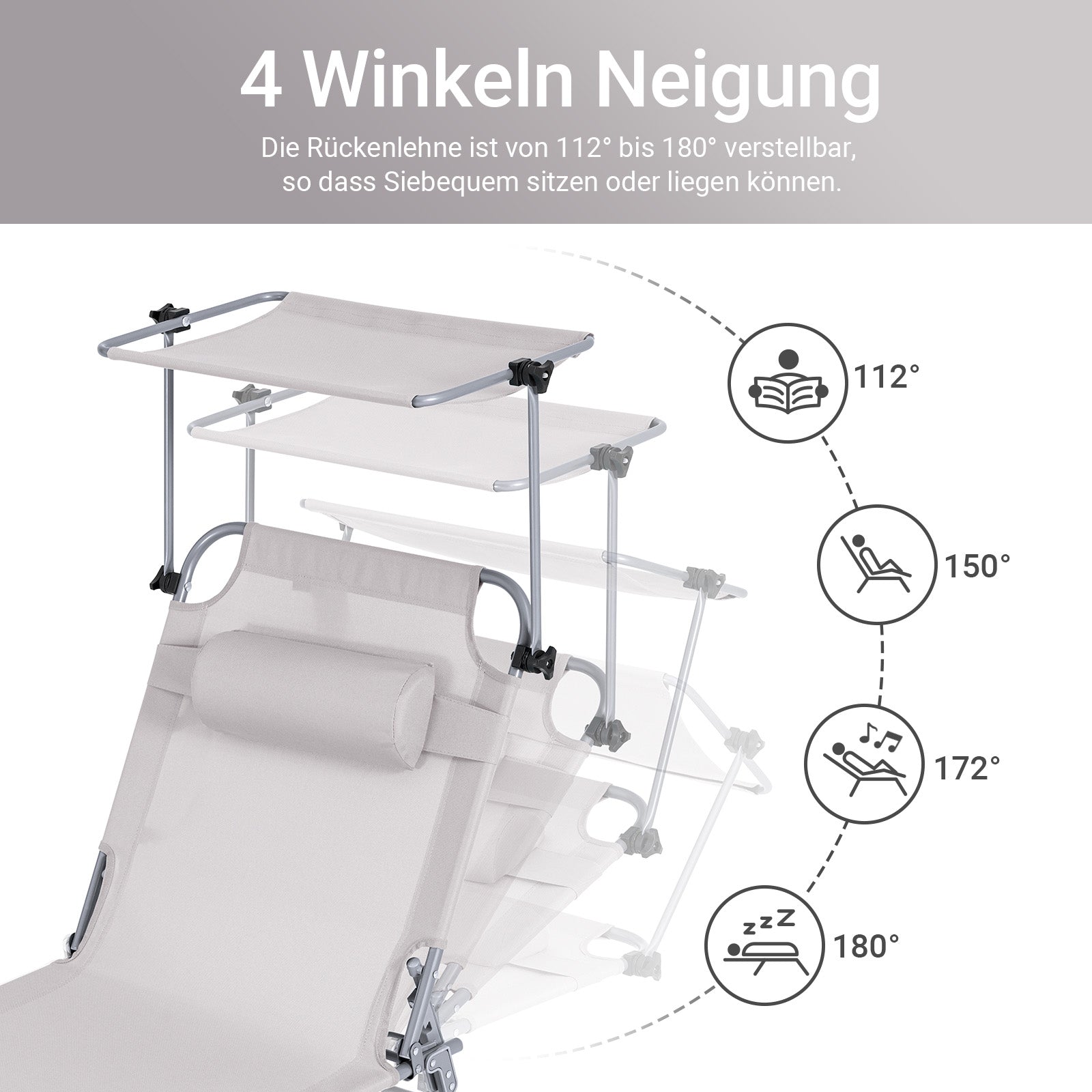 Vorverkauf | SoBuy | Sonnenliege mit Sonnendach | Relaxstuhl für Gärten, Höfe, Strände | Beige | OGS48-MI