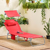 SoBuy | Sonnenliege mit Sonnendach | klappbare Gartenliege | Relaxstuhl für Gärten, Höfe, Strände | Rot | OGS48-R