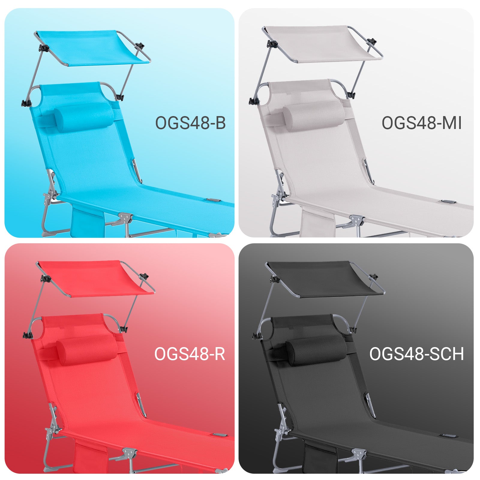 SoBuy | Sonnenliege mit Sonnendach | Relaxstuhl für Gärten, Höfe, Strände | Rot | OGS48-R