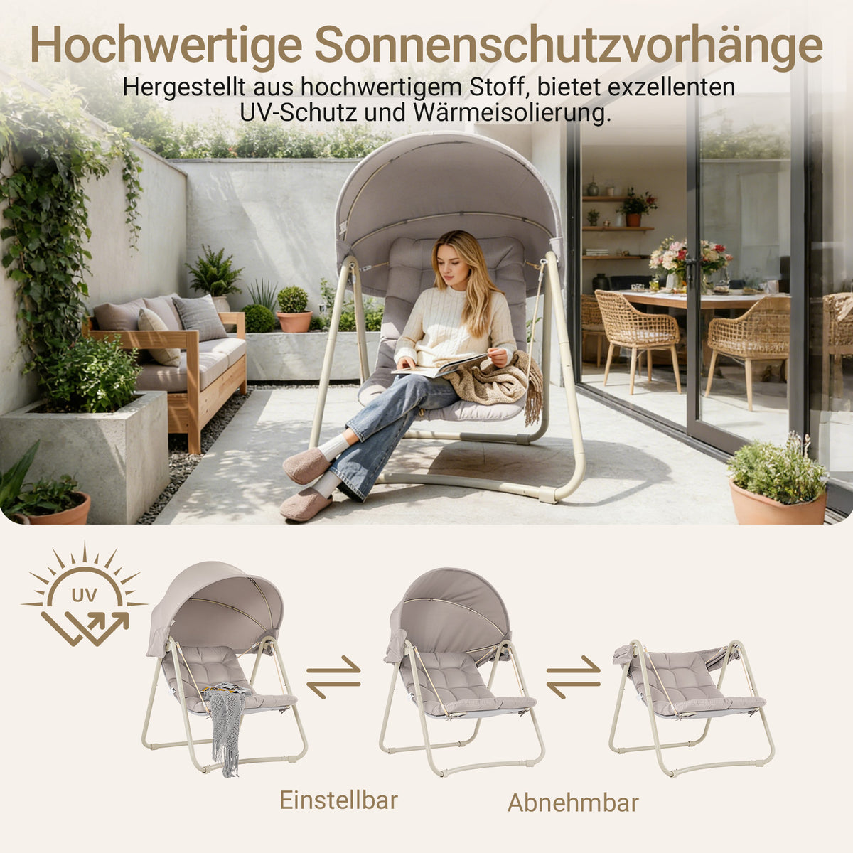 Vorverkauf | SoBuy Outdoor Hängesessel mit Sonnendach | Hängestuhl für Garten & Balkon Beige OGS62-MI