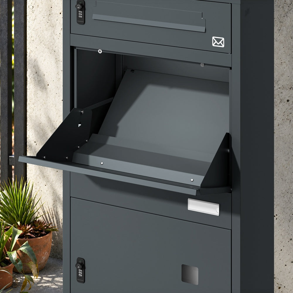 SoBuy Paketbox mit Briefkasten Paketbox Anthrazit XXL freistehend Dunkelgrau 55×41.3×112 cm OGS67-DG