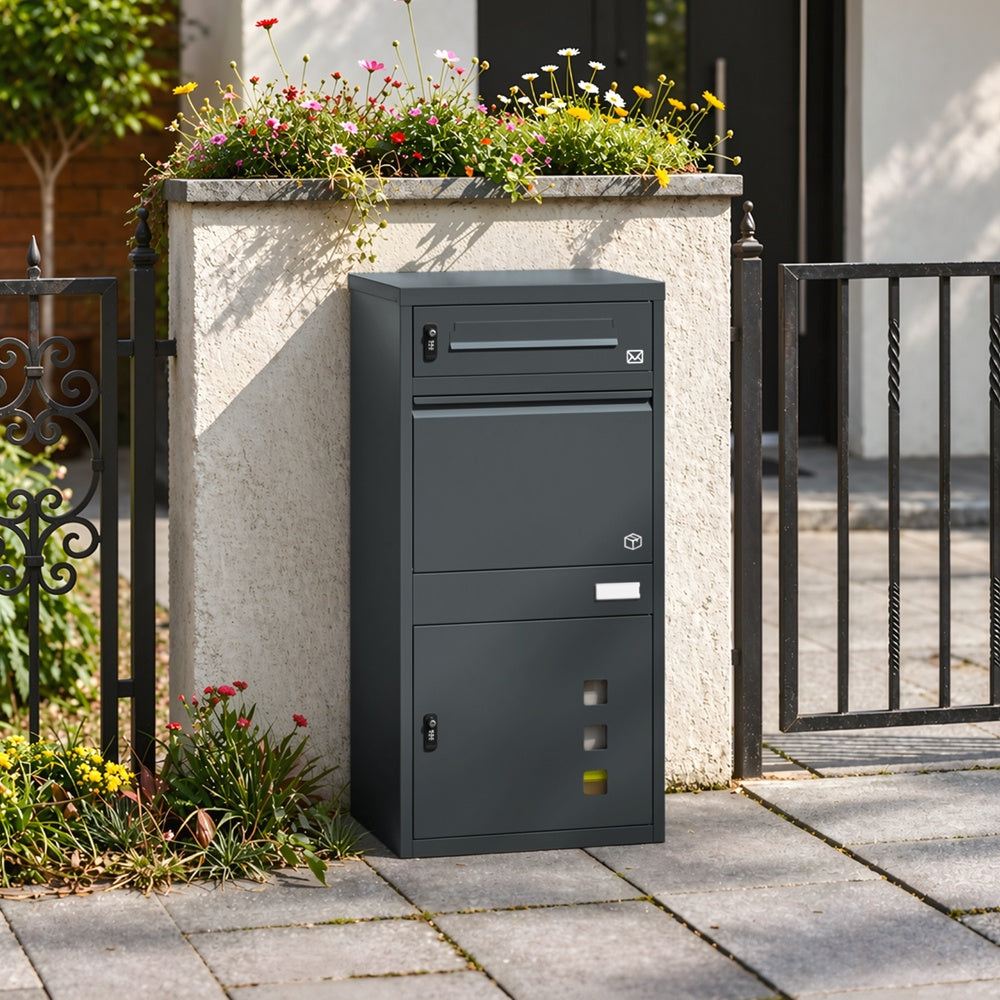 SoBuy Paketbox mit Briefkasten Paketbox Anthrazit XXL freistehend Dunkelgrau 55×41.3×112 cm OGS67-DG