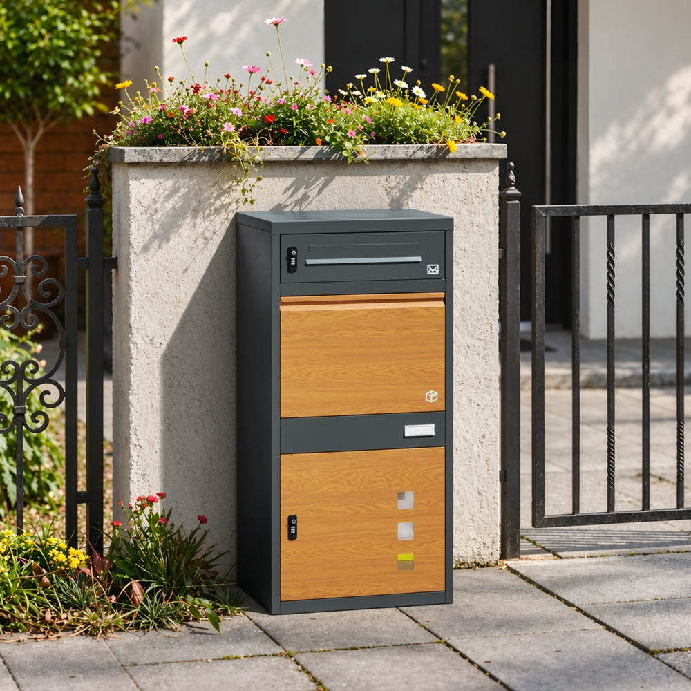 SoBuy Paketbox mit Briefkasten XXL Paketbriefkasten freistehend in Anthrazit Dunkelgrau OGS67-N