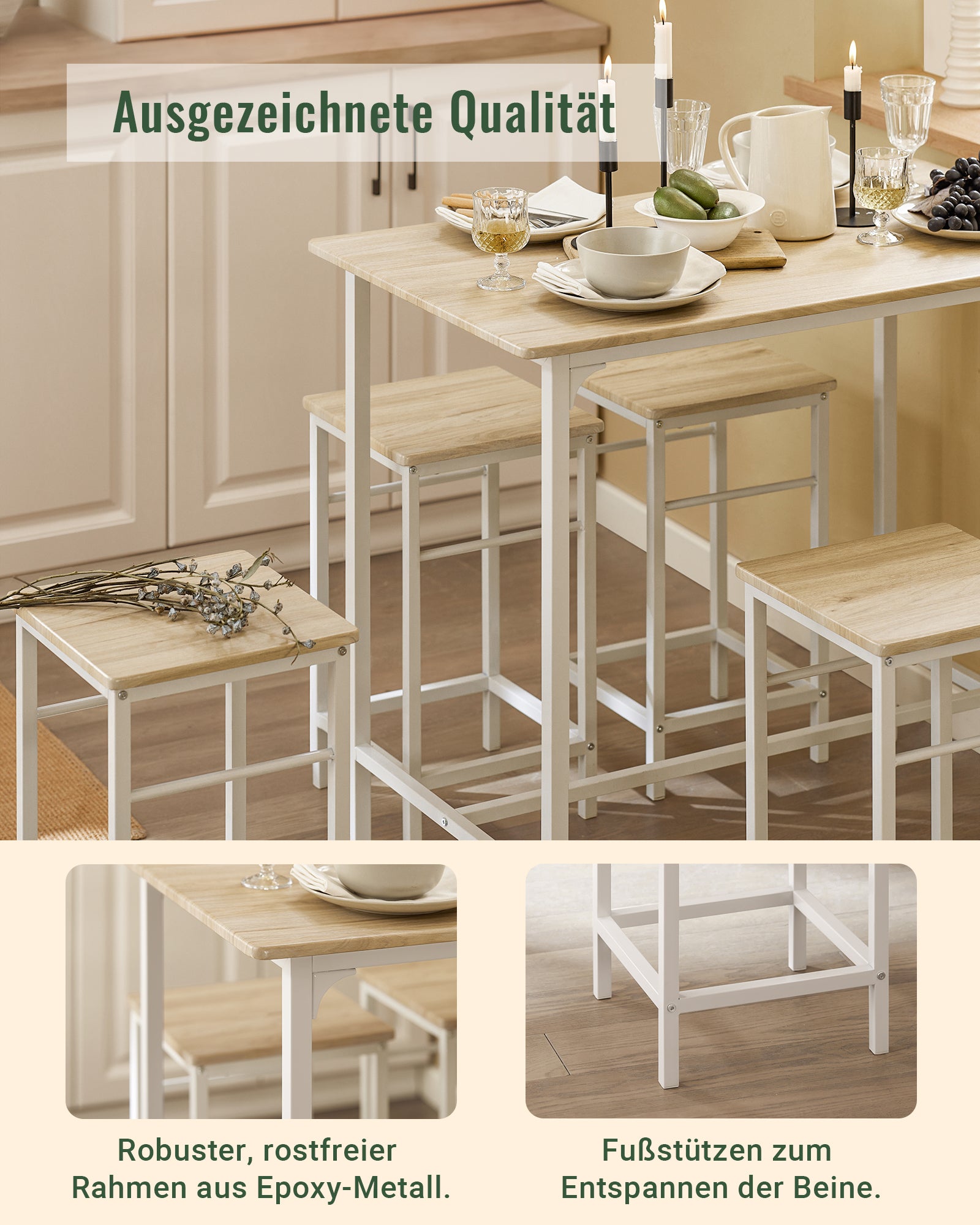 SoBuy | Bartisch Set | 5-teilig | Esstisch | Bistrotisch mit 4 Stühlen | Sitzgruppe | OGT11-WN