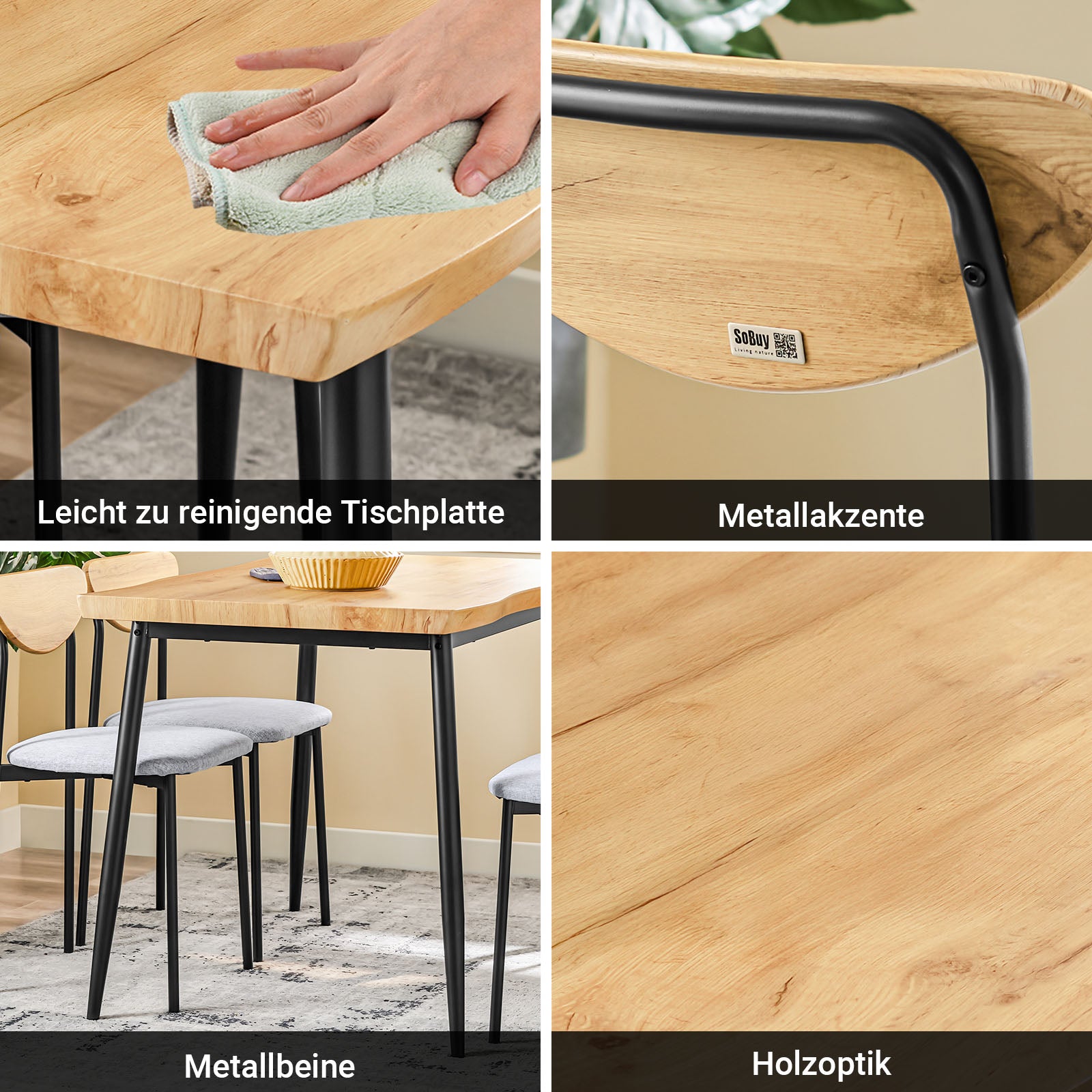 SoBuy | 5-teilig Esstisch mit 4 Stühlen | Bistrotisch | Sitzgruppe | Küchentisch | OGT52-N