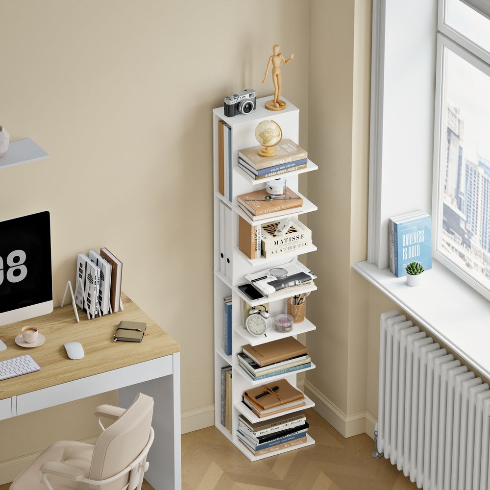 SoBuy | Regale & Bücherregale | Schmales Bücherregal Weiß mit 7 Fächern | Weiß | STR14-H-W