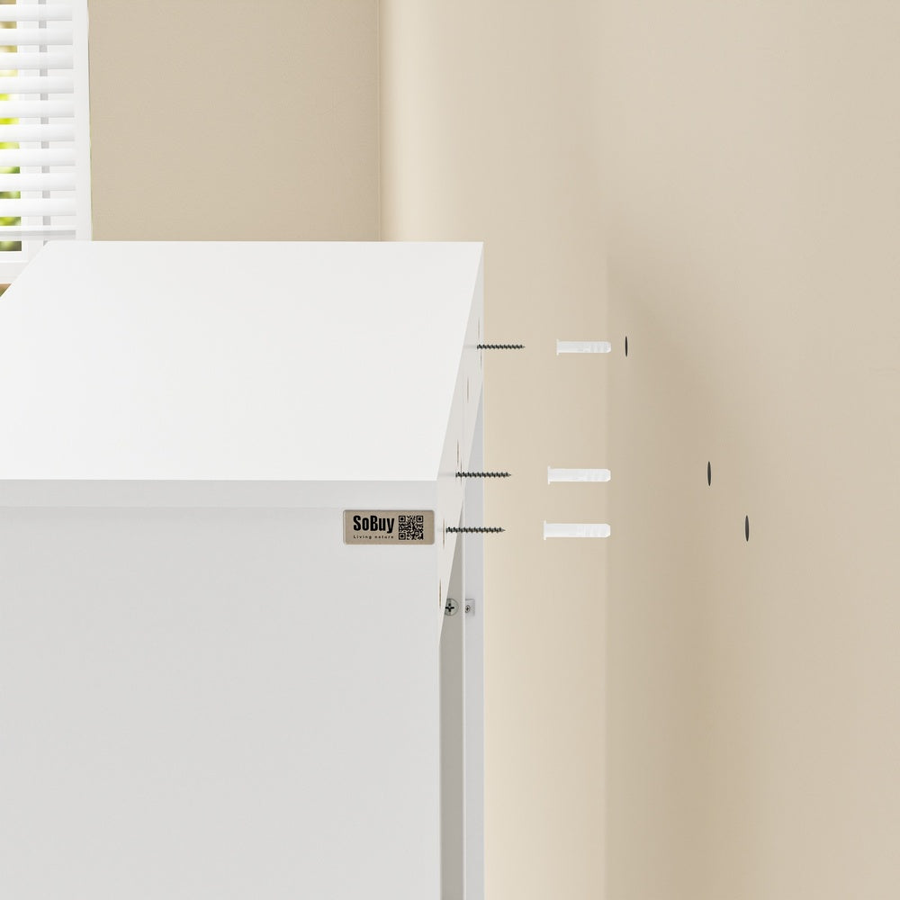 SoBuy | Wand Bücherregal | Wandschrank Weiß hängend mit offenen Fächern | Weiß | STR16-W